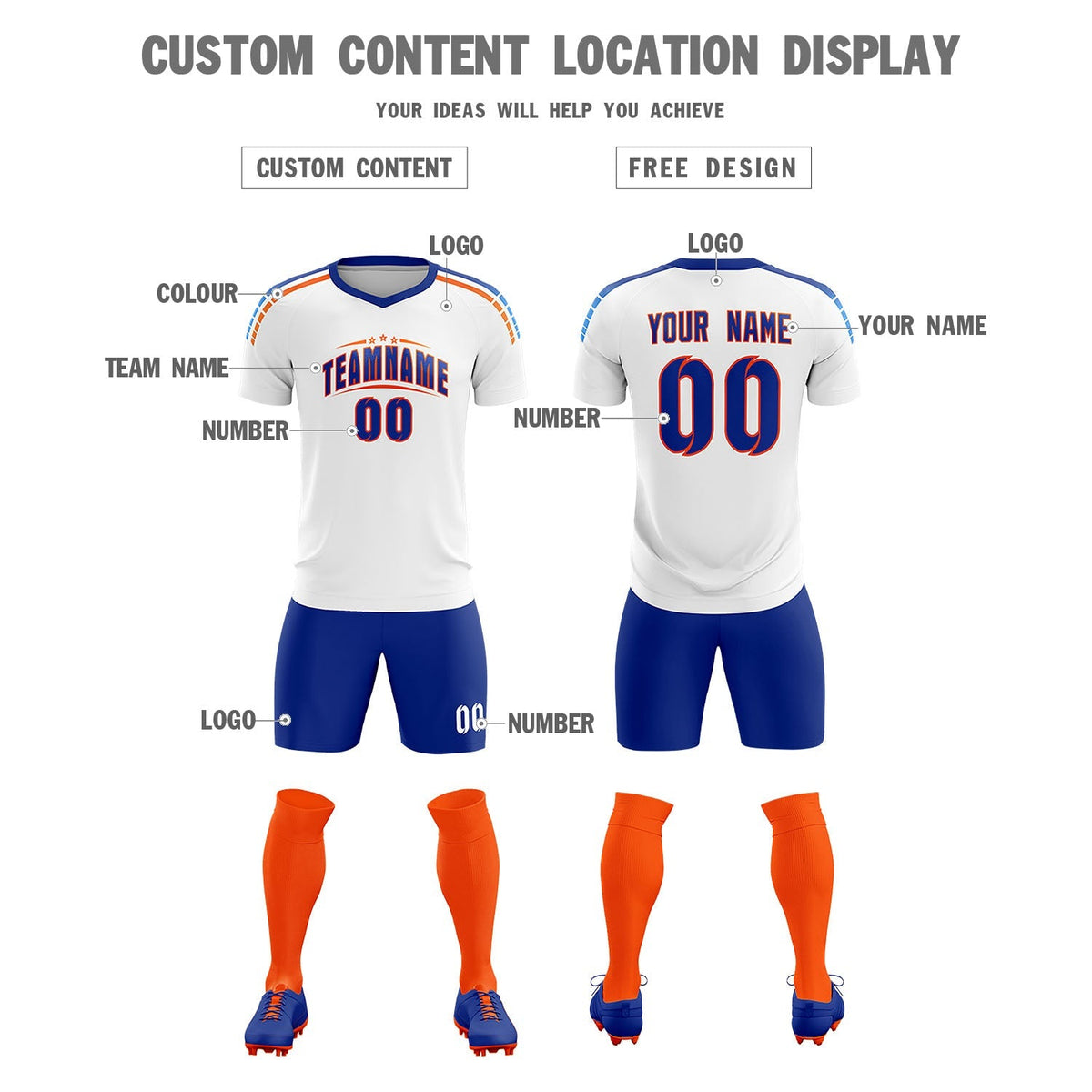 Custom White Raglan Shoulder Striped Football Kit Jersey