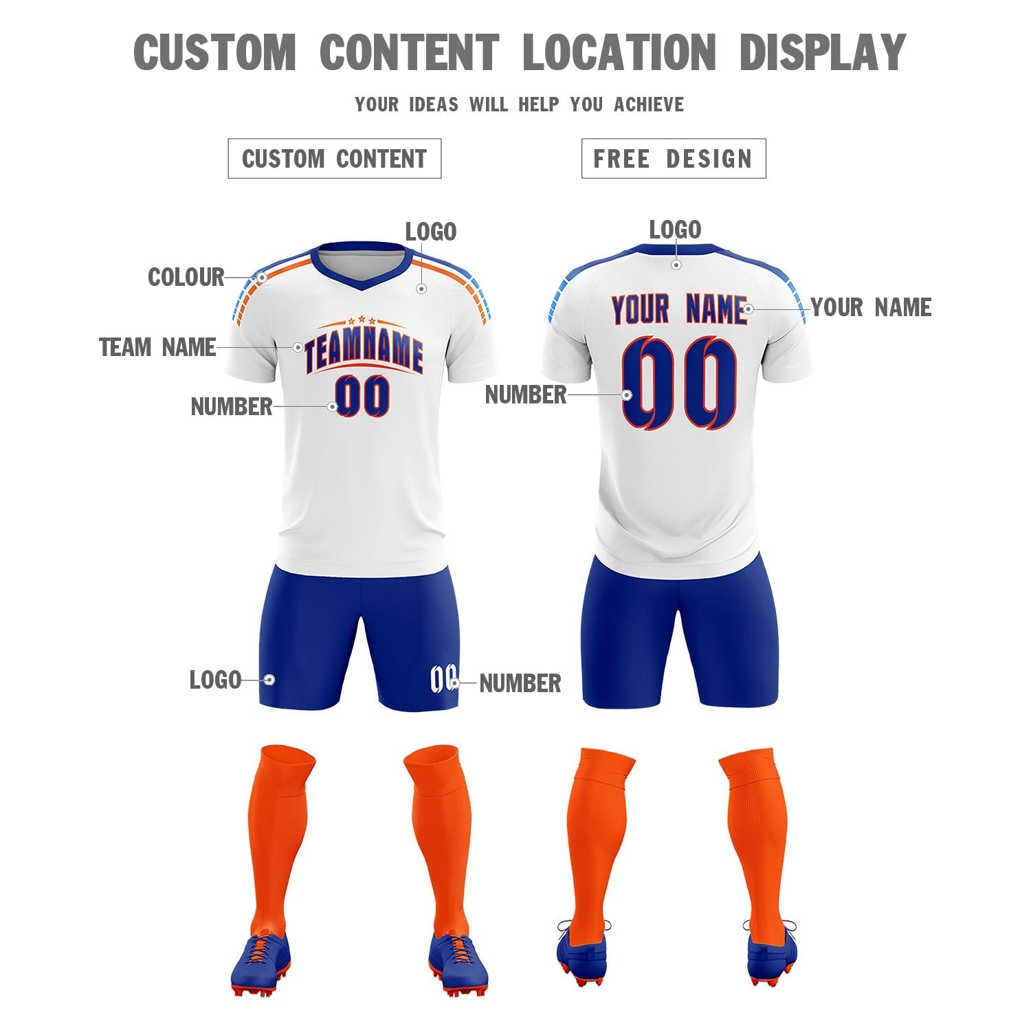 Custom White Raglan Shoulder Striped Football Kit Jersey
