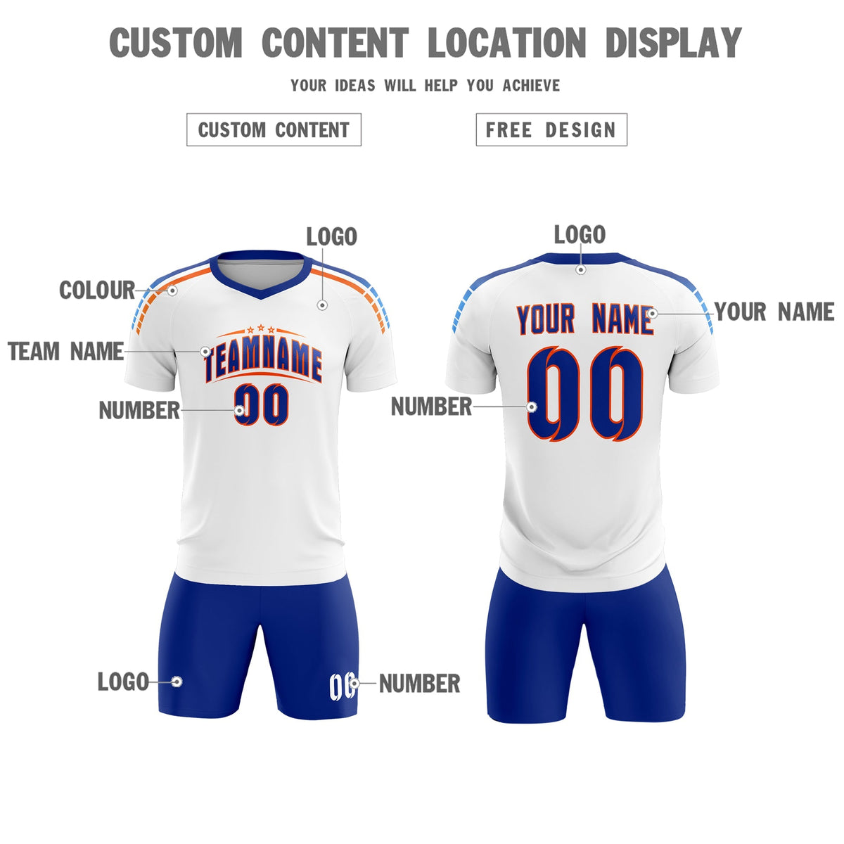 Custom White Raglan Shoulder Striped Football Kit Jersey