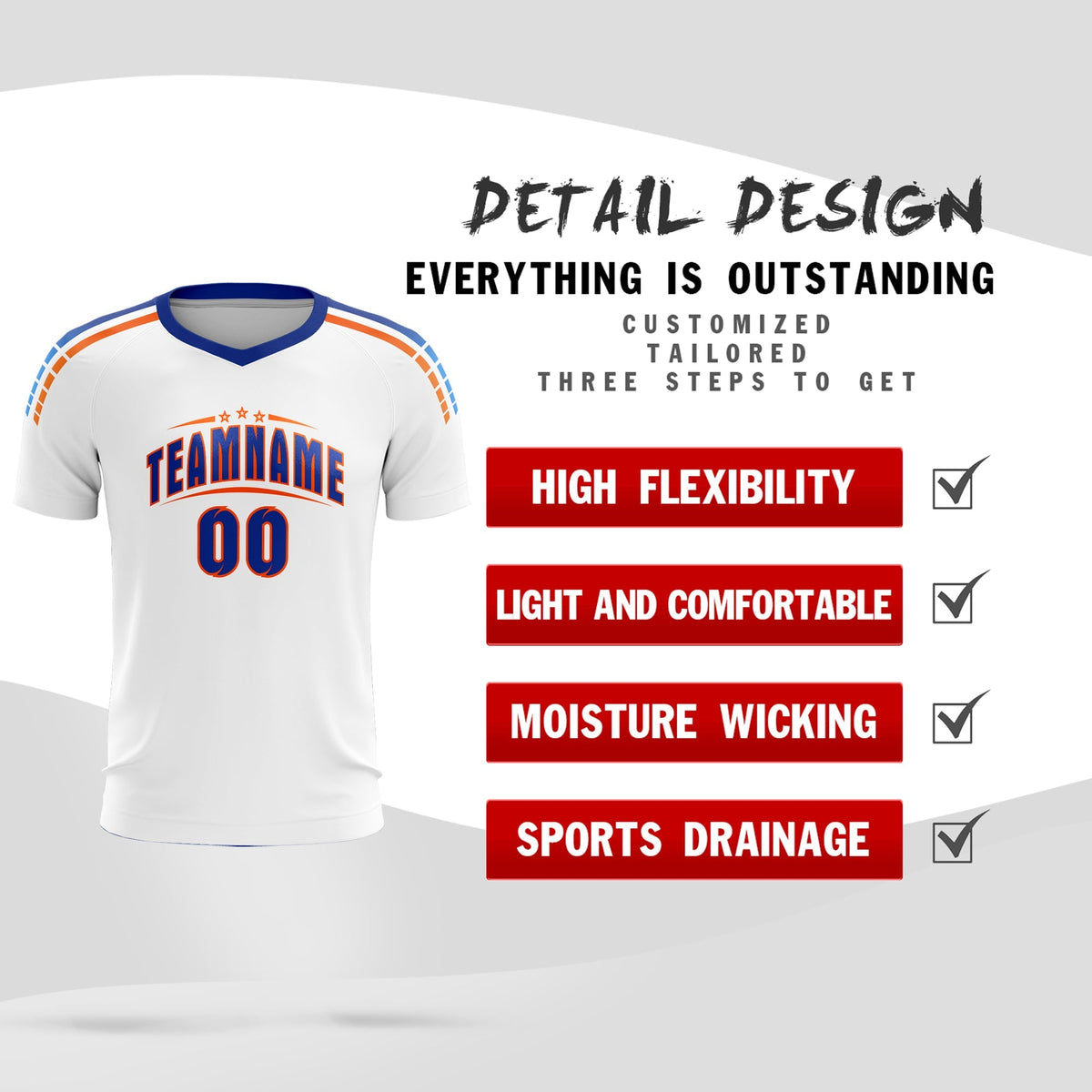 Custom White Raglan Shoulder Striped Football Kit Jersey