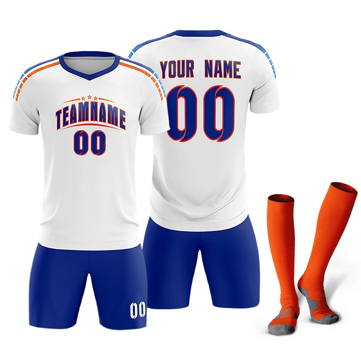 Custom White Raglan Shoulder Striped Football Kit Jersey