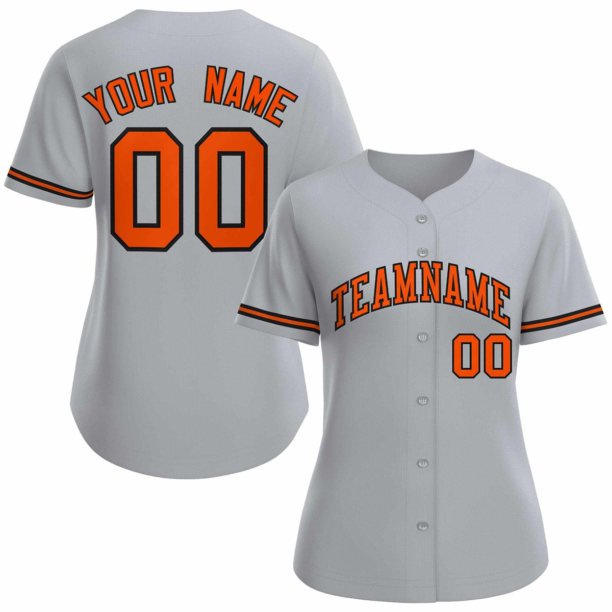Custom Gray Orange Black Classic Style Baseball Jersey for Women