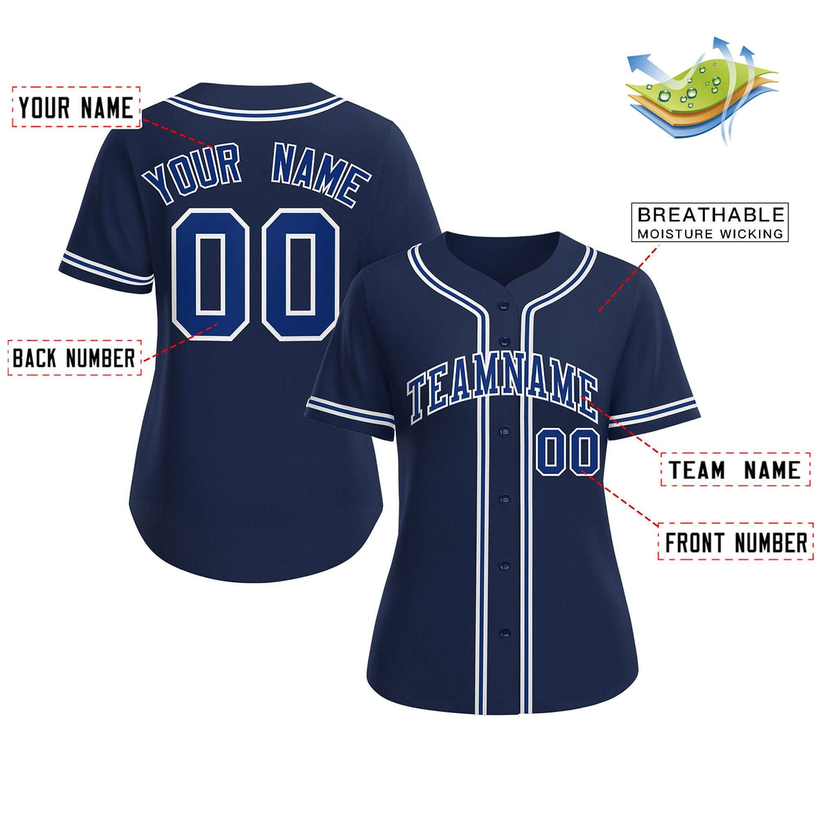 Custom Navy Royal-White Classic Style Baseball Jersey For Women