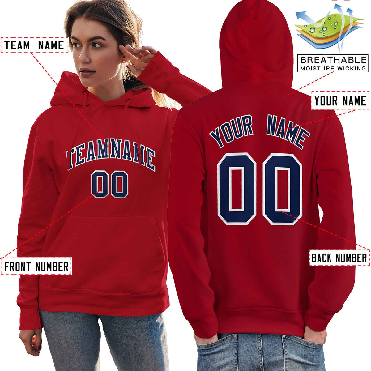 Custom Red Navy-White Classic Style Personalized Sport Pullover Hoodie| KXKSHOP