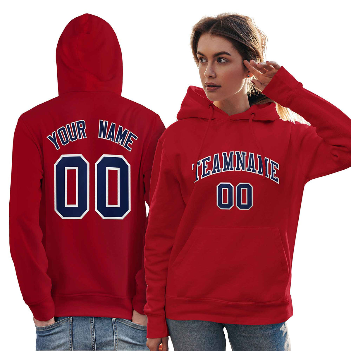 Custom Red Navy-White Classic Style Personalized Sport Pullover Hoodie| KXKSHOP