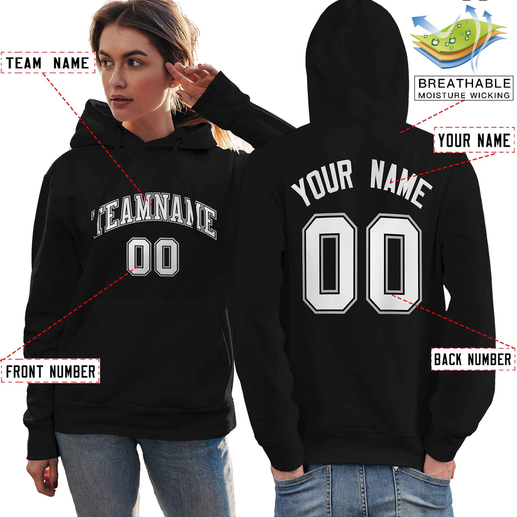 Custom Black White-Gray Classic Style Personalized Sport Pullover Hoodie| KXKSHOP