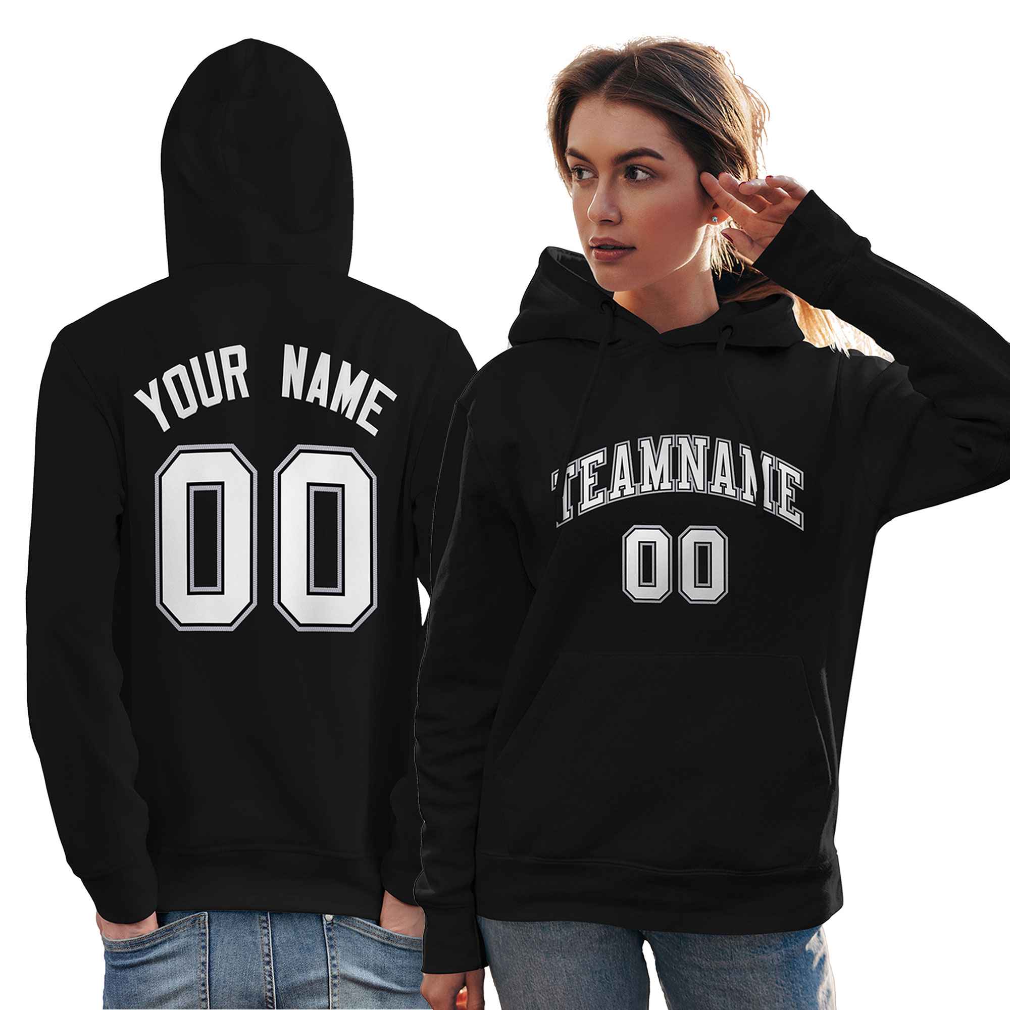 Custom Black White-Gray Classic Style Personalized Sport Pullover Hoodie| KXKSHOP