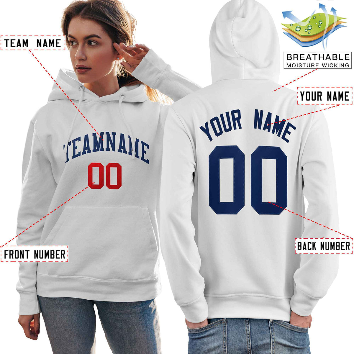 Custom White Navy-Red Classic Style Personalized Sport Pullover Hoodie| KXKSHOP