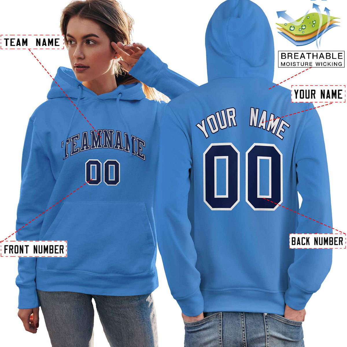 Custom Light Blue Royal-White Classic Style Personalized Sport Pullover Hoodie| KXKSHOP
