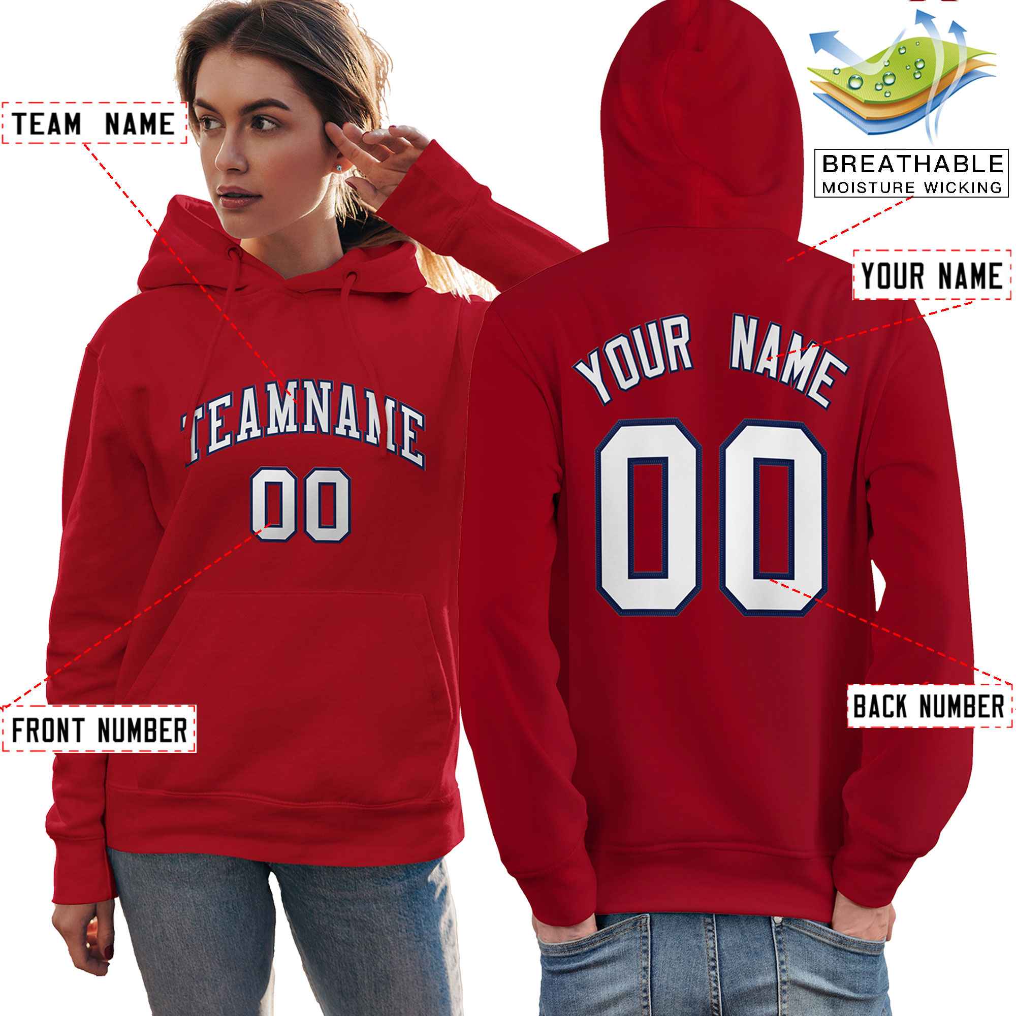 Custom Red Navy-White Classic Style Personalized Sport Pullover Hoodie| KXKSHOP