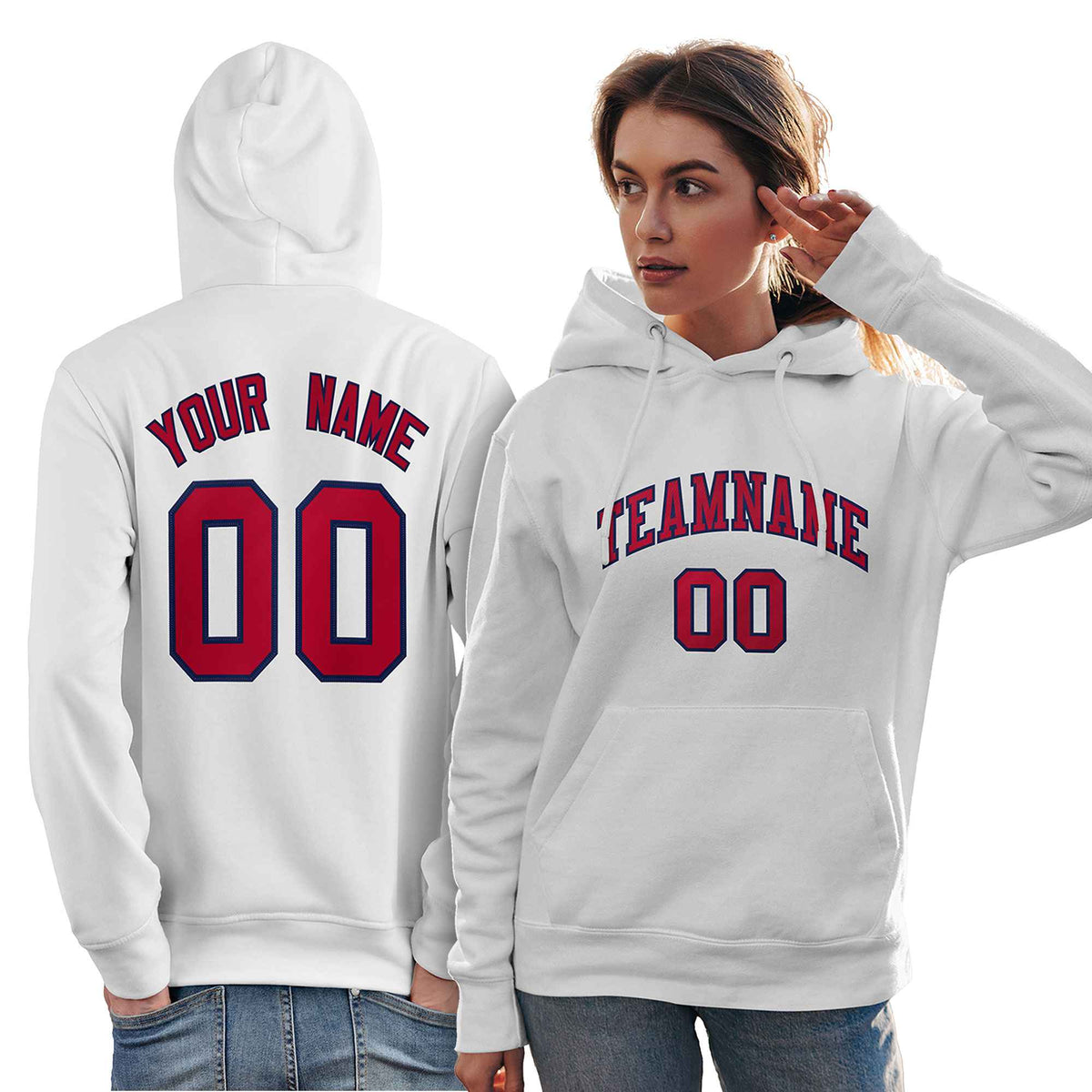 Custom White Red-Navy Classic Style Personalized Sport Pullover Hoodie| KXKSHOP