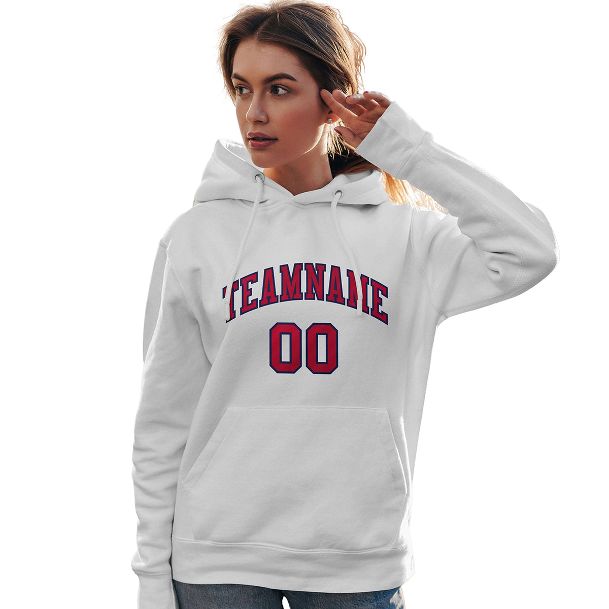 Custom White Red-Navy Classic Style Personalized Sport Pullover Hoodie| KXKSHOP