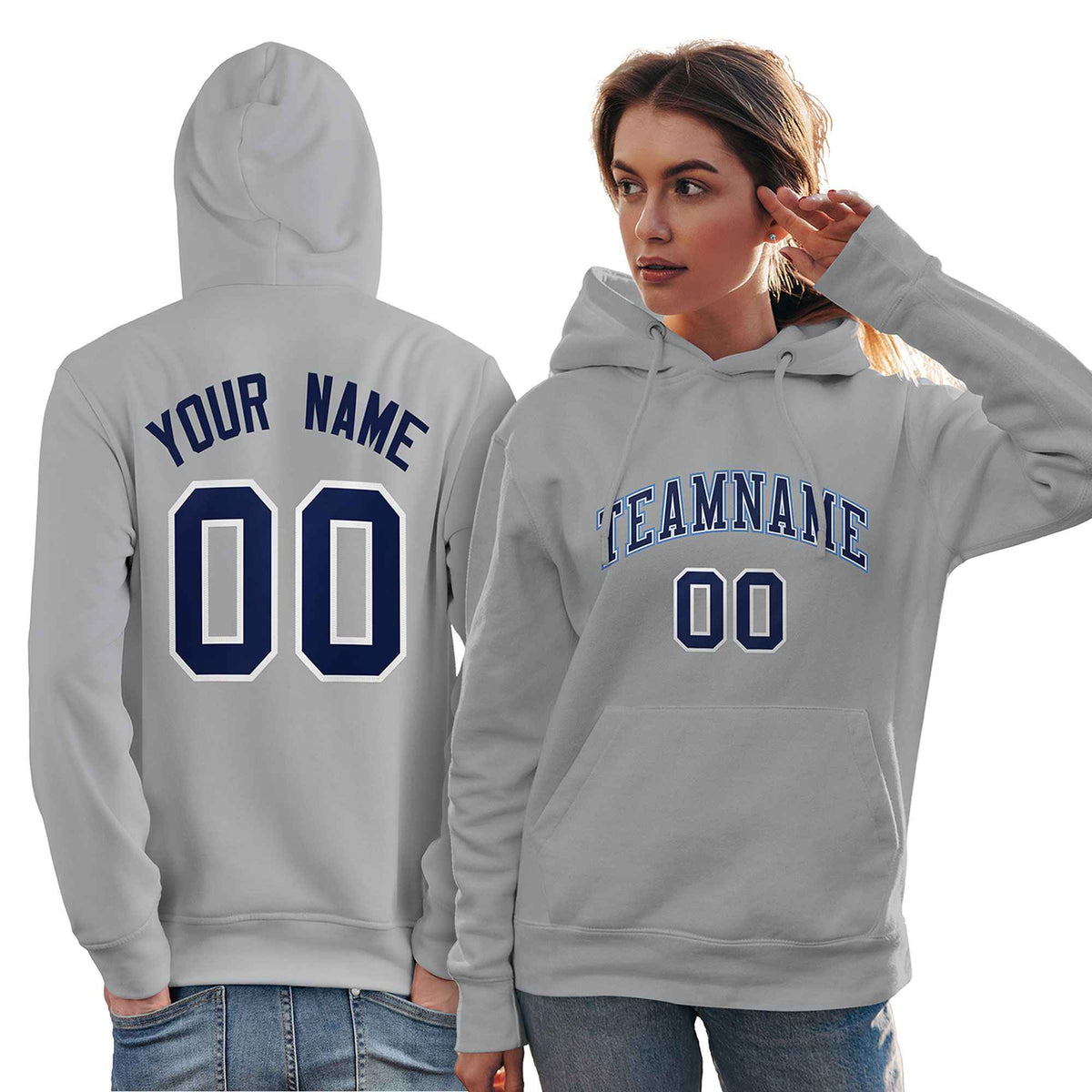 Custom Gray Light Blue-Navy Classic Style Personalized Sport Pullover Hoodie| KXKSHOP