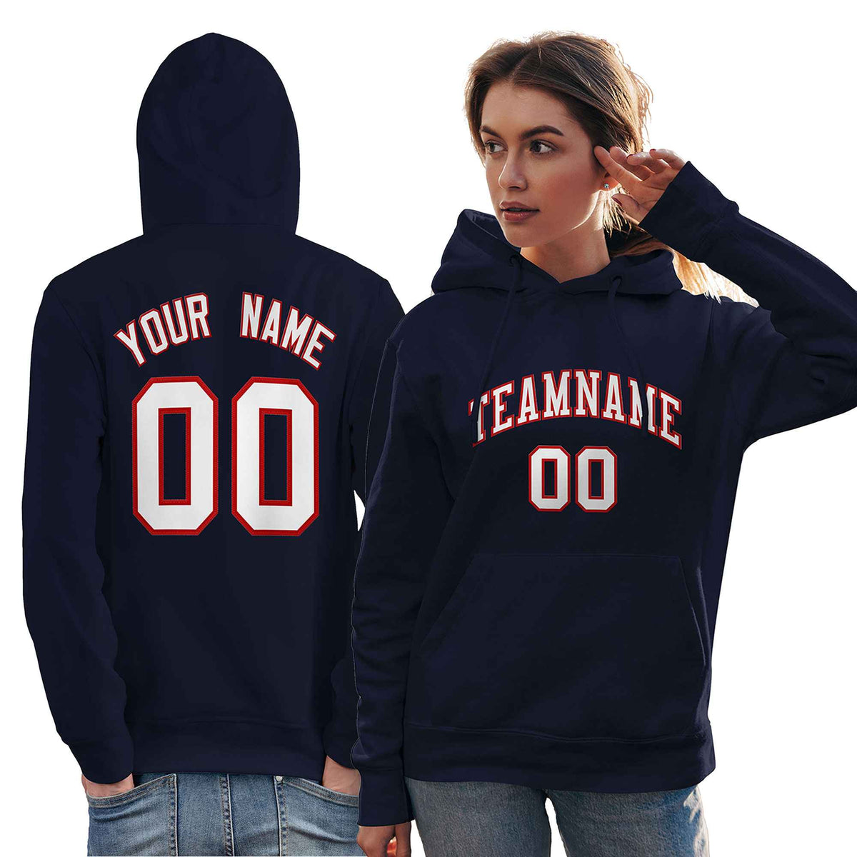 Custom Navy Red-White Classic Style Personalized Sport Pullover Hoodie| KXKSHOP