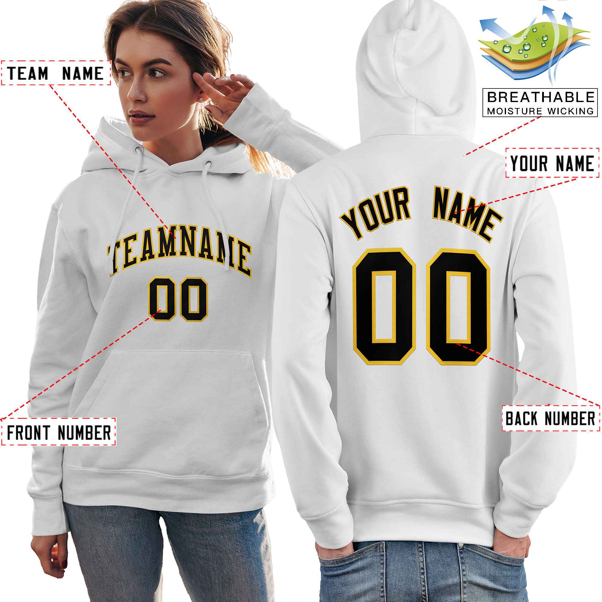 Custom White Gold-Black Classic Style Personalized Sport Pullover Hoodie| KXKSHOP