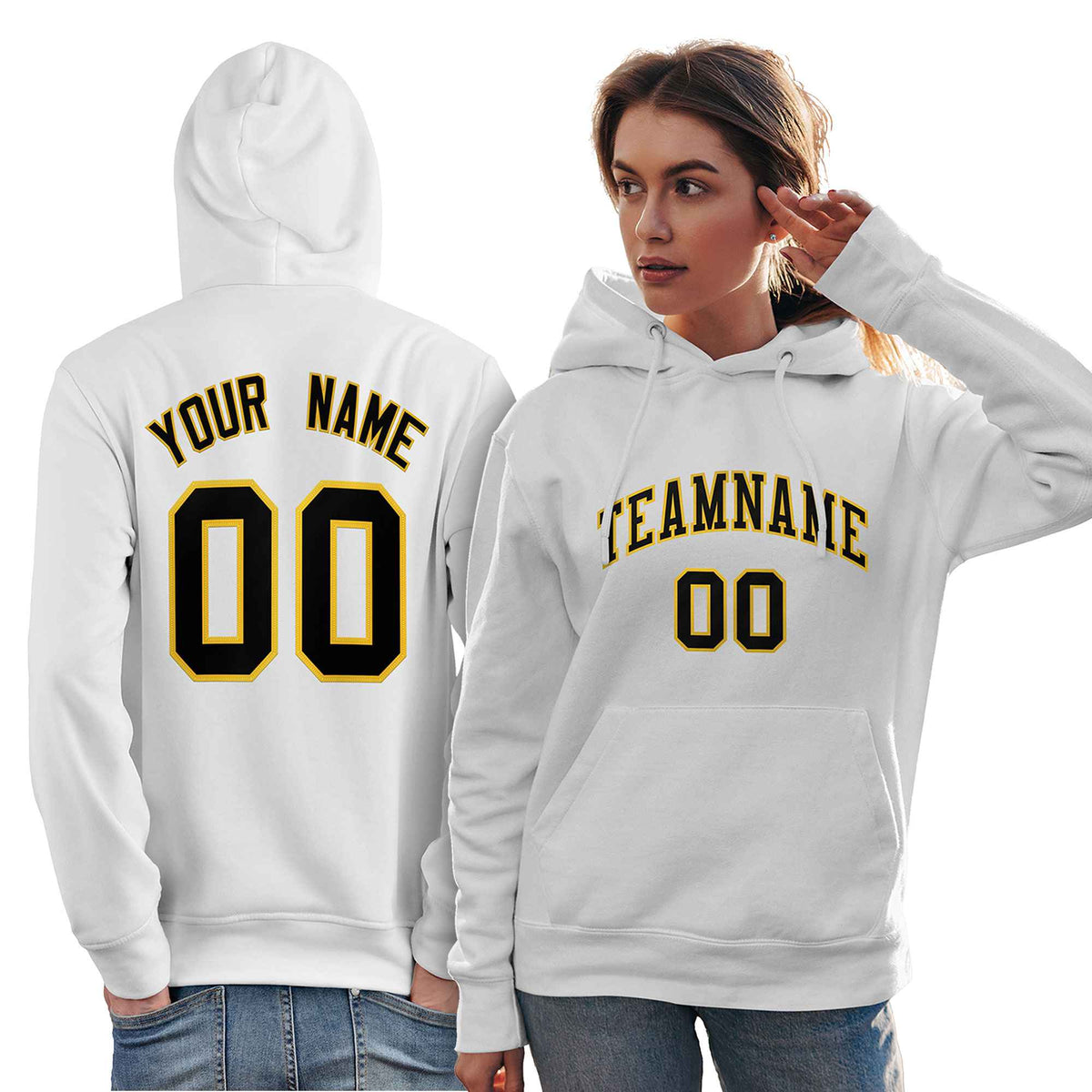 Custom White Gold-Black Classic Style Personalized Sport Pullover Hoodie| KXKSHOP