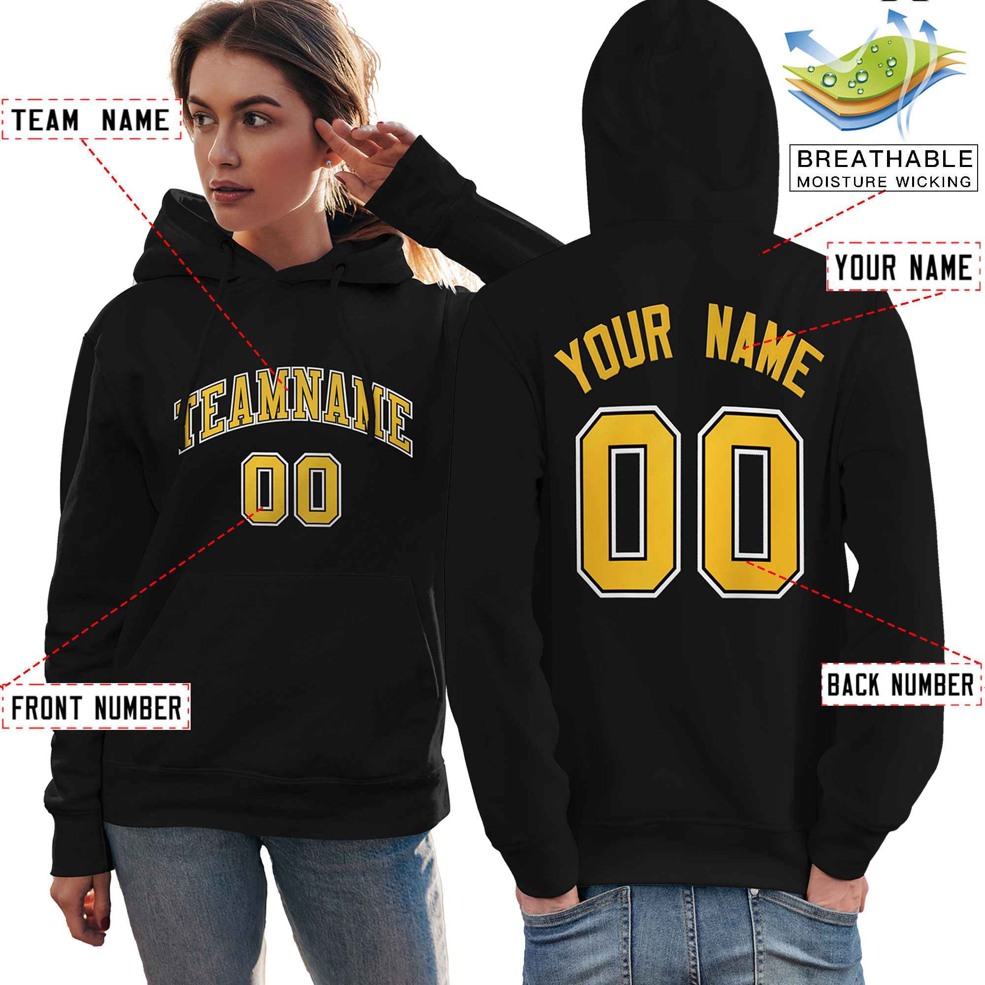 Custom Black Gold-White Classic Style Personalized Sport Pullover Hoodie| KXKSHOP