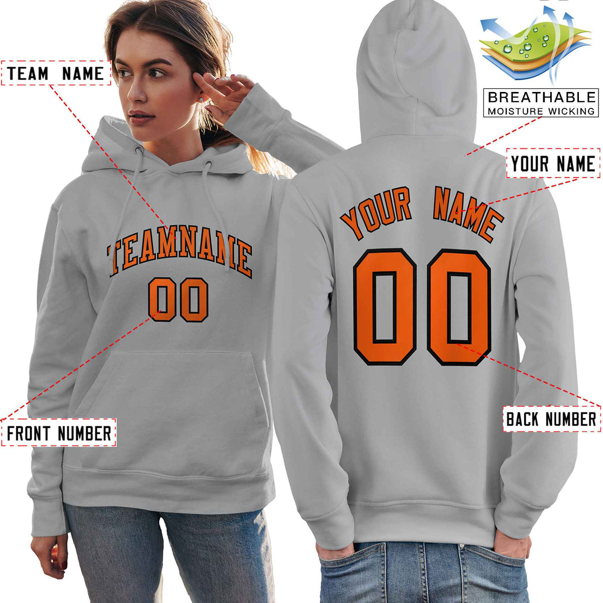 Custom Gray Orange-Black Classic Style Personalized Sport Pullover Hoodie| KXKSHOP