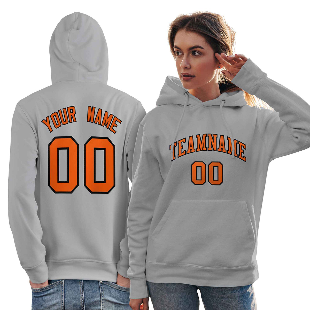 Custom Gray Orange-Black Classic Style Personalized Sport Pullover Hoodie| KXKSHOP
