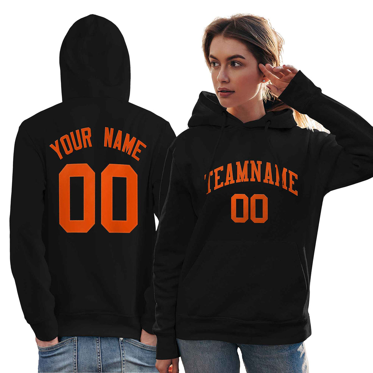 Custom Black Orange Classic Style Personalized Sport Pullover Hoodie| KXKSHOP