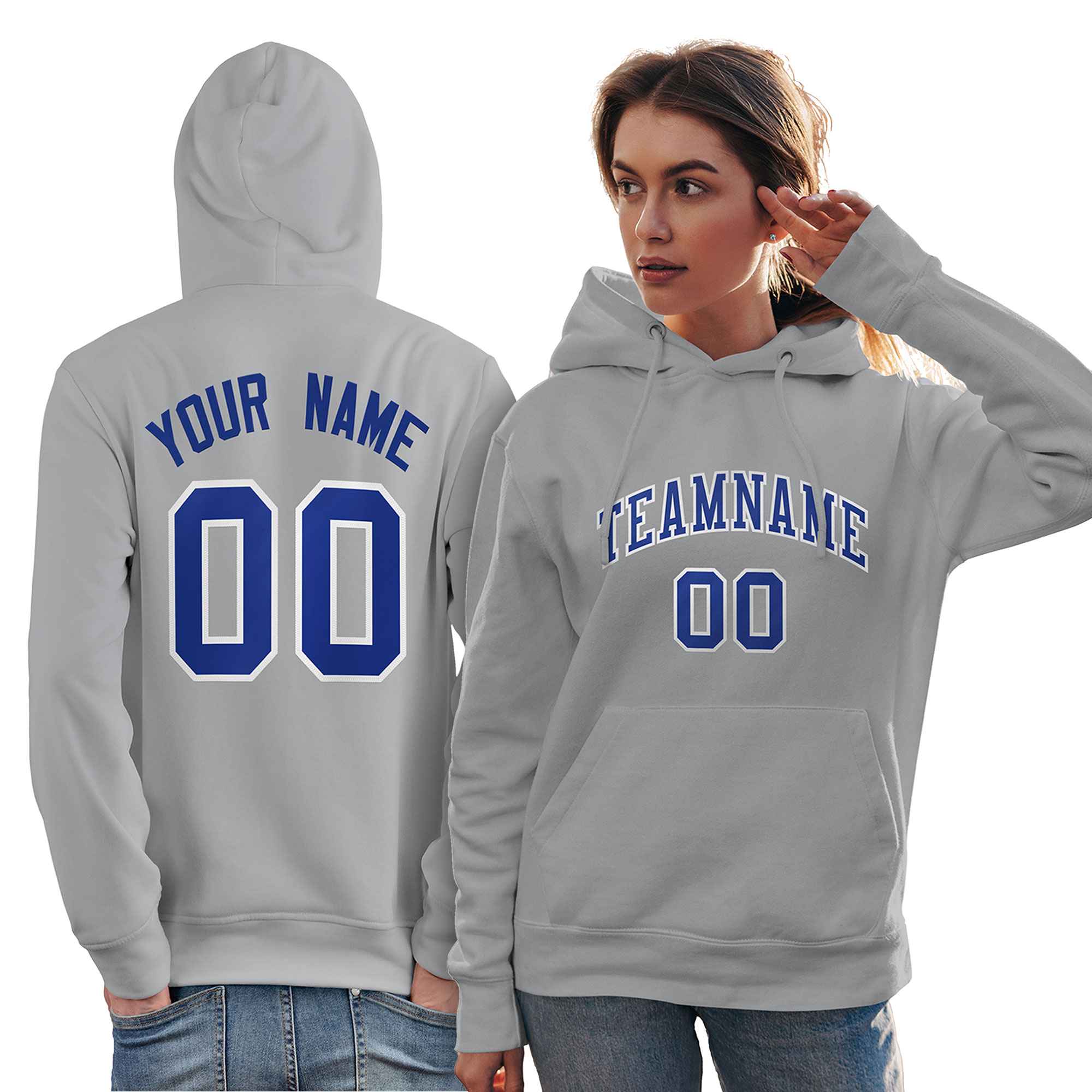 Custom Gray Royal-White Classic Style Personalized Sport Pullover Hoodie| KXKSHOP