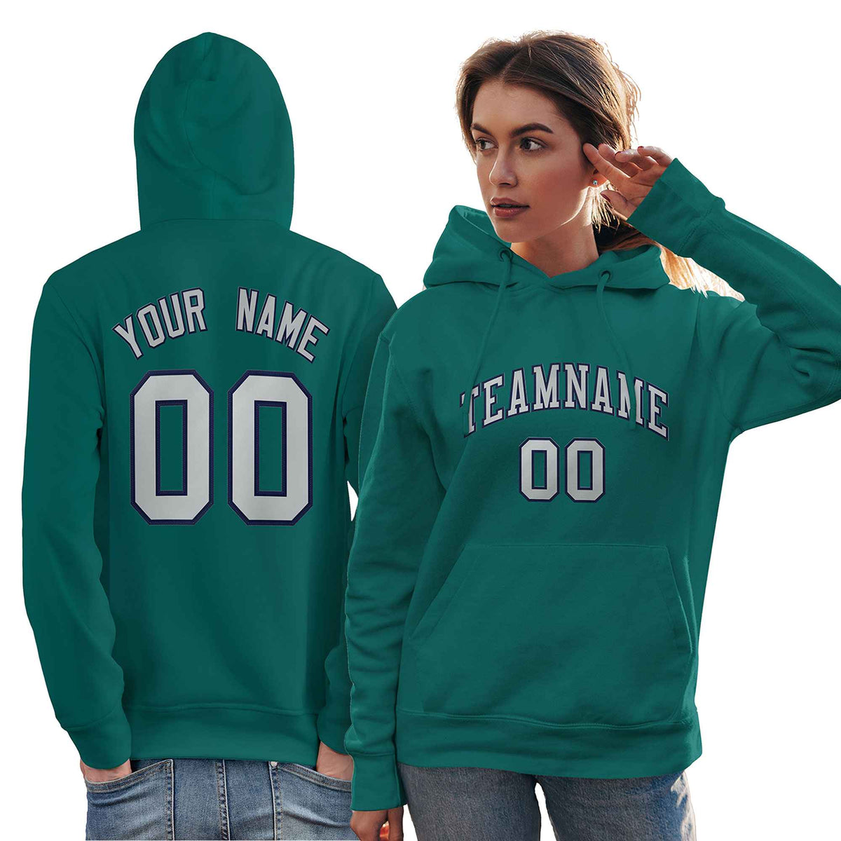 Custom Aqua Gray-Navy Classic Style Personalized Sport Pullover Hoodie| KXKSHOP