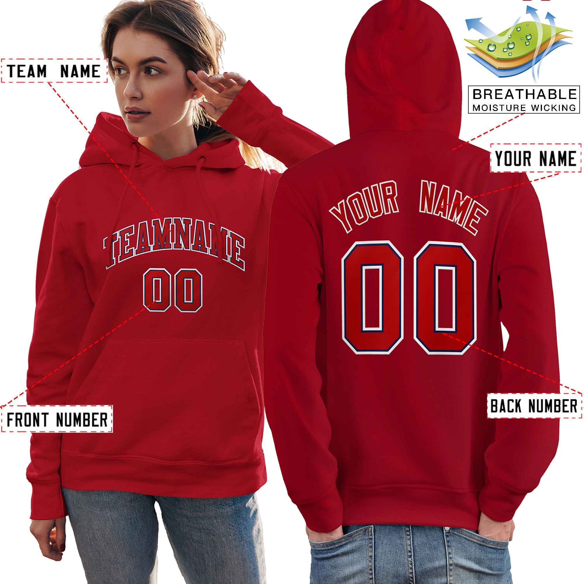Custom Red Royal-White Classic Style Personalized Sport Pullover Hoodie| KXKSHOP