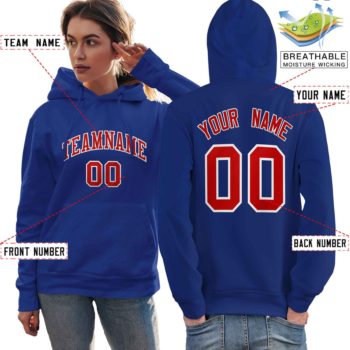 Custom Royal Red-White Classic Style Personalized Sport Pullover Hoodie| KXKSHOP