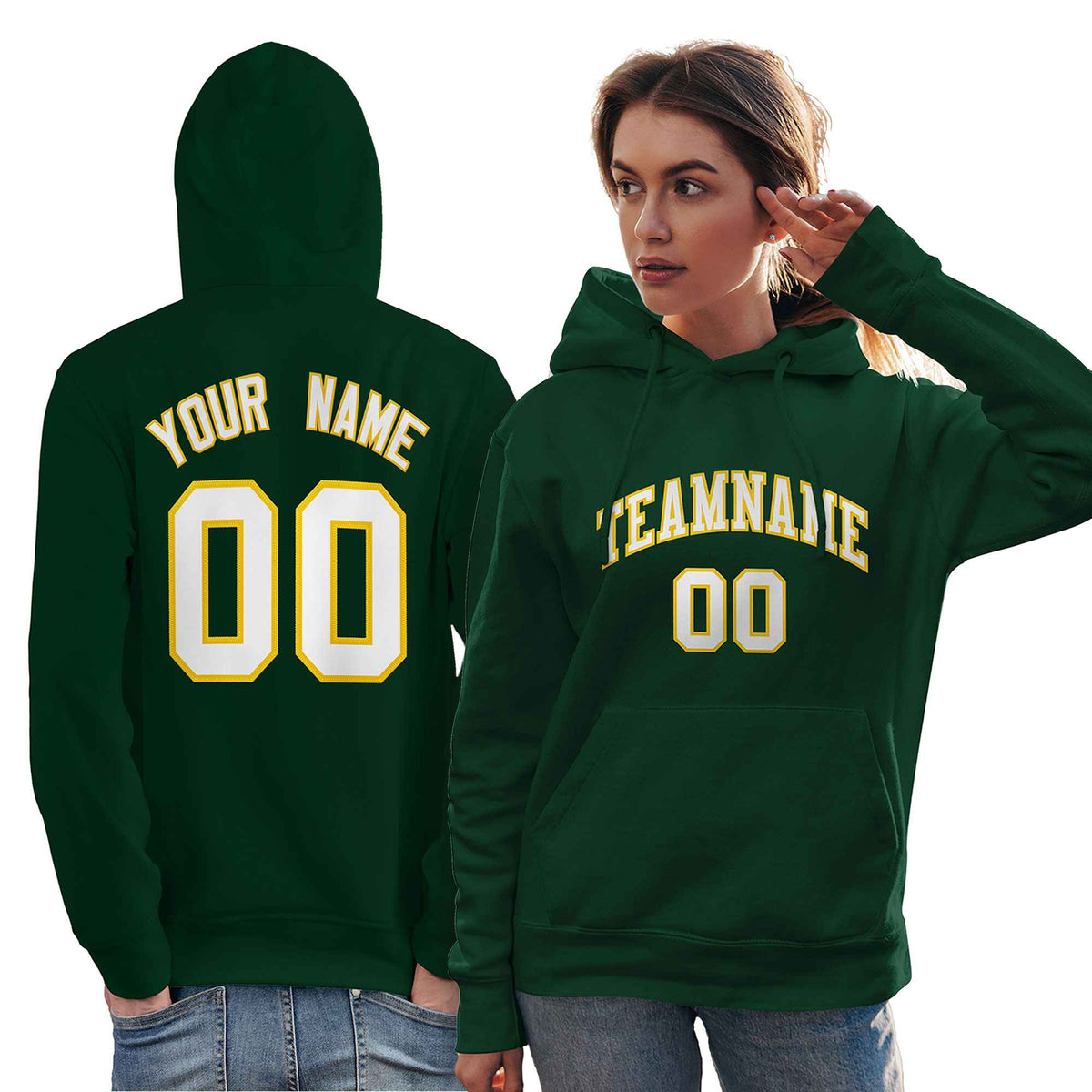 Custom Green White-Gold Classic Style Personalized Sport Pullover Hoodie| KXKSHOP