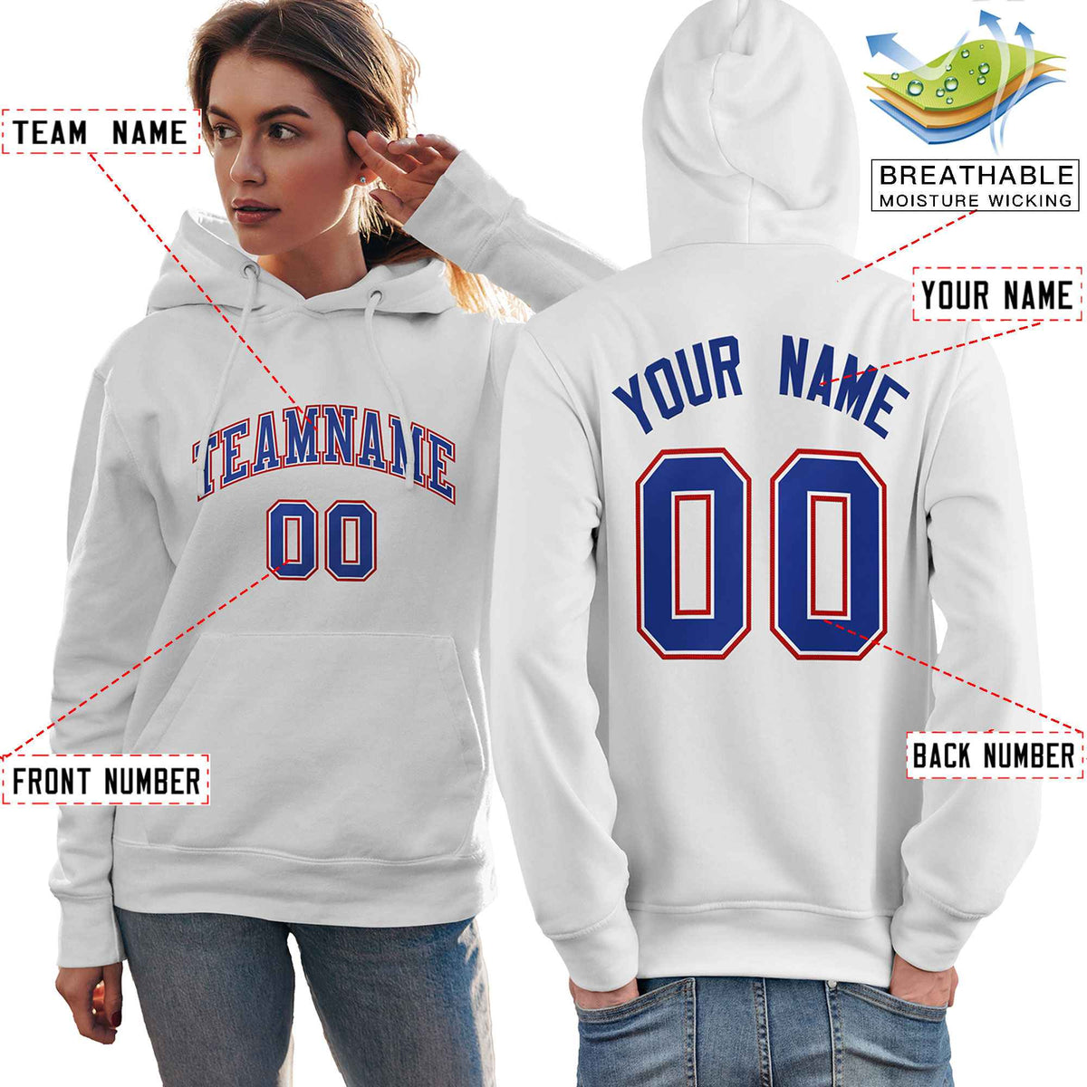 Custom White Royal-Red Classic Style Personalized Sport Pullover Hoodie| KXKSHOP