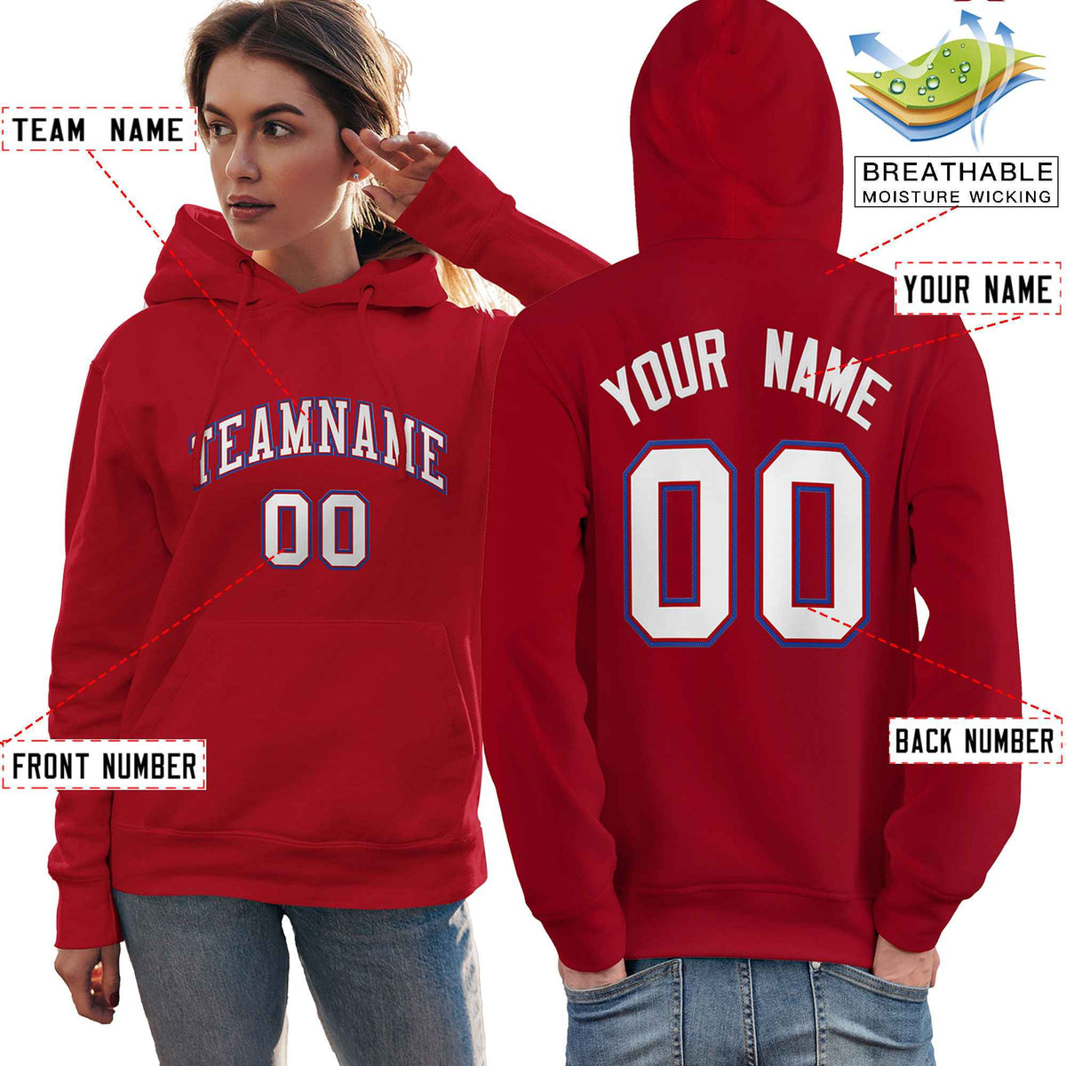 Custom Red White-Royal Classic Style Personalized Sport Pullover Hoodie| KXKSHOP