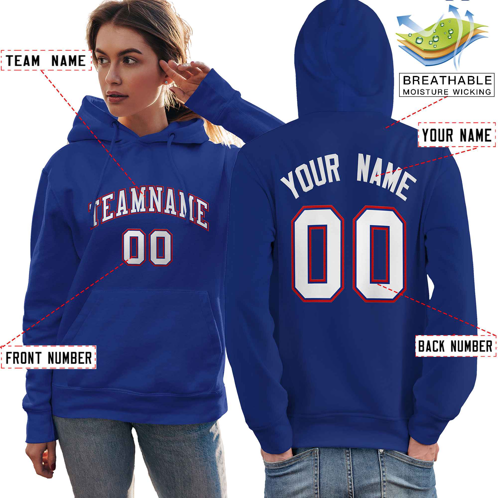 Custom Royal White-Red Classic Style Personalized Sport Pullover Hoodie| KXKSHOP