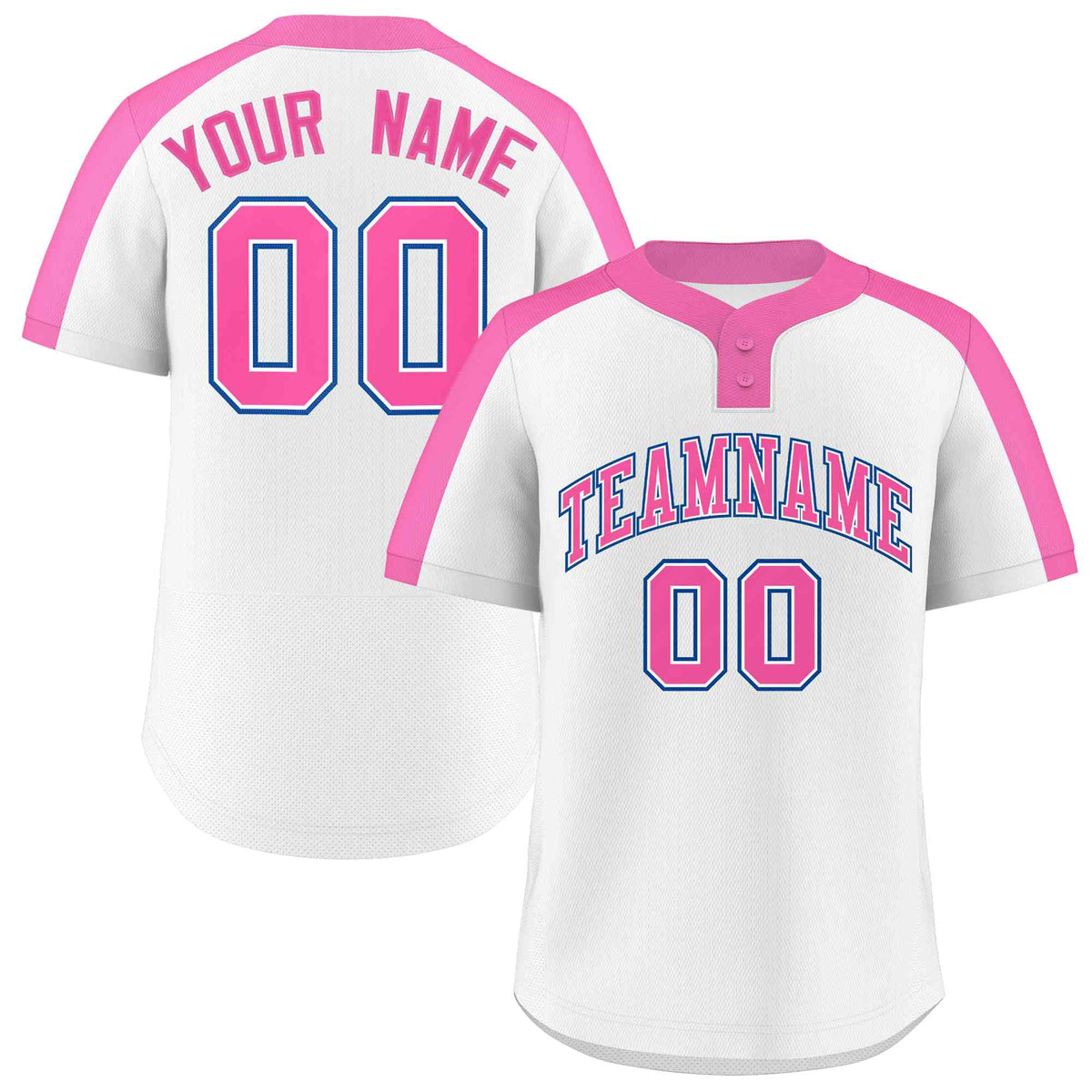 Custom White Pink-White Classic Style Authentic Two-Button Softball Jersey