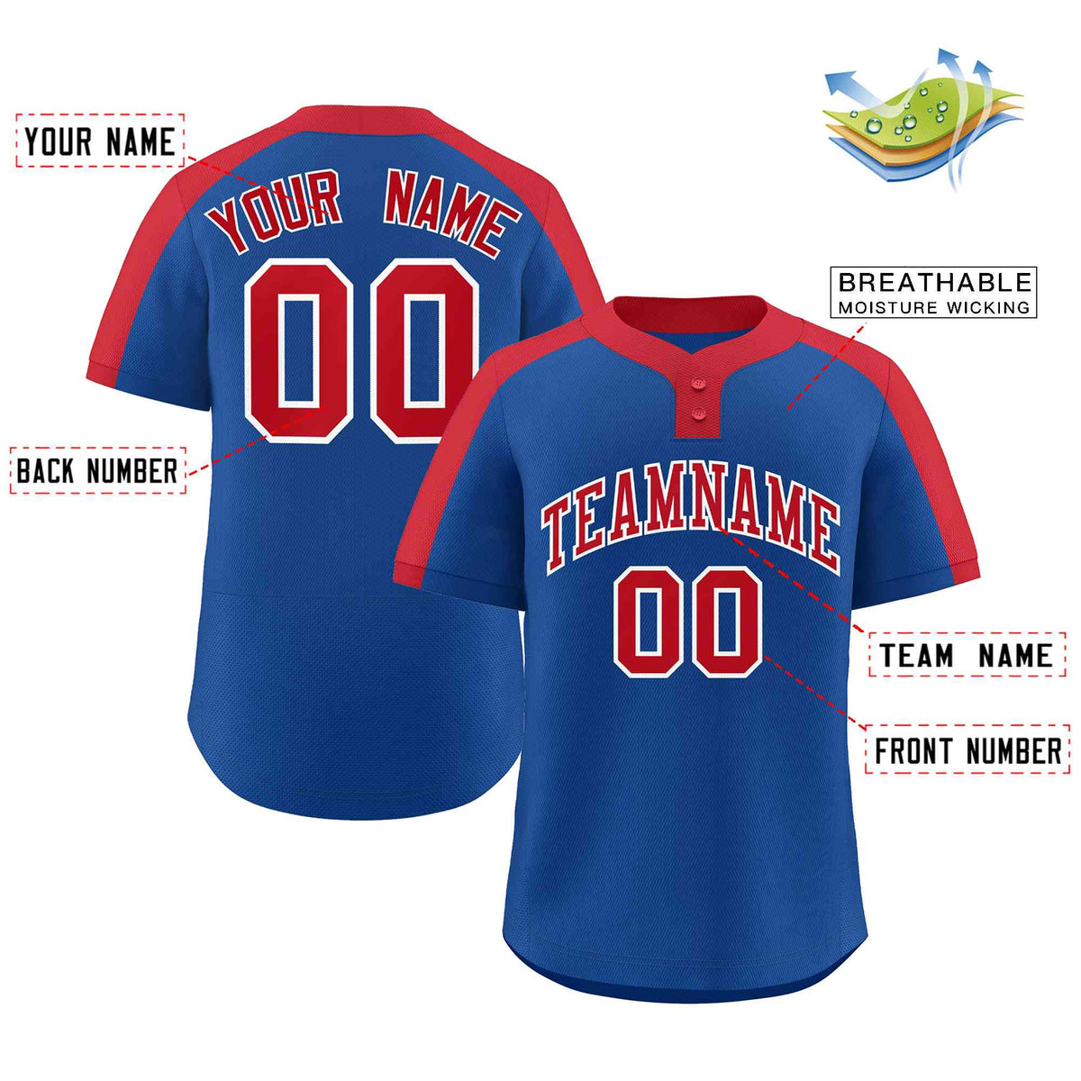 Custom Royal Red-White Classic Style Authentic Two-Button Softball Jersey