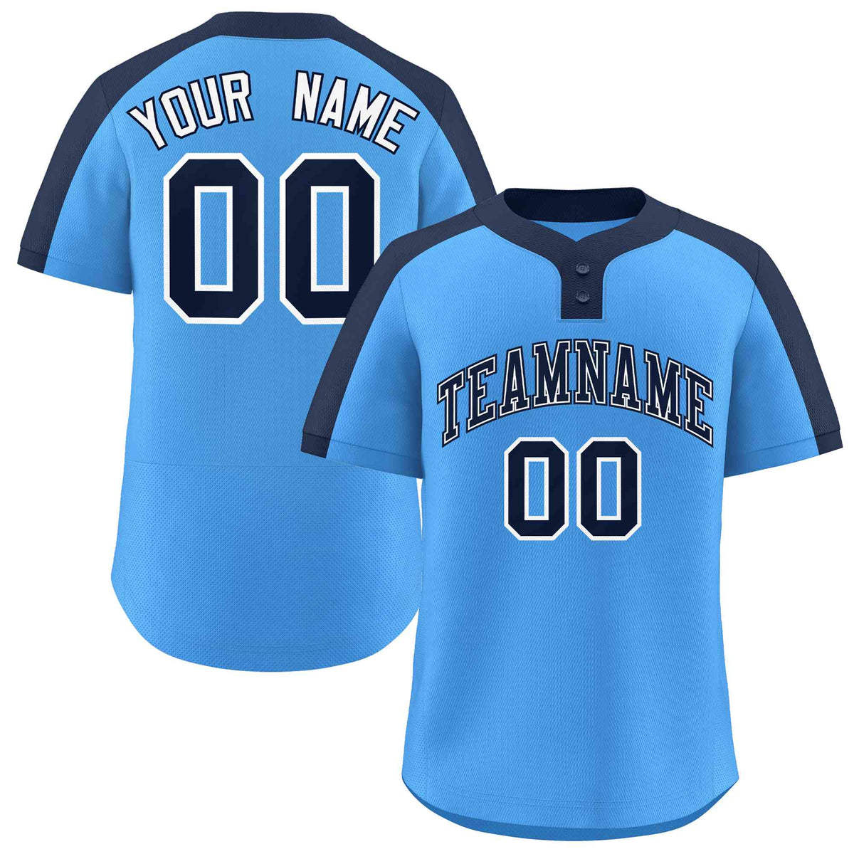 Custom Powder Blue Navy-White Classic Style Authentic Two-Button Softball Jersey