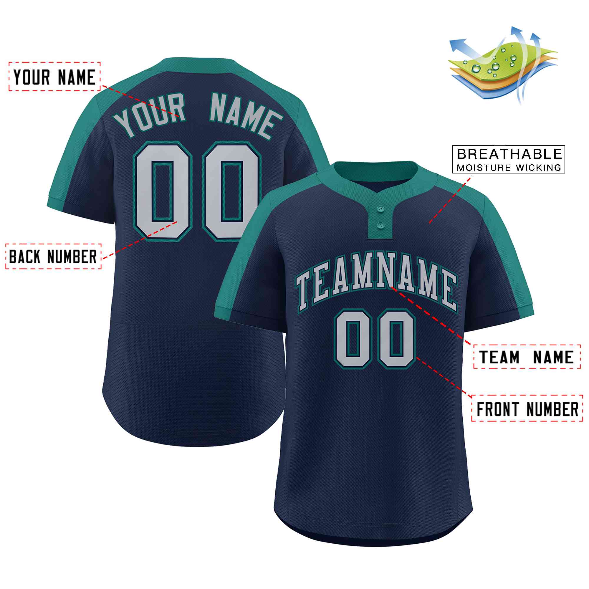 Custom Navy Gray-Navy Classic Style Authentic Two-Button Baseball Jersey
