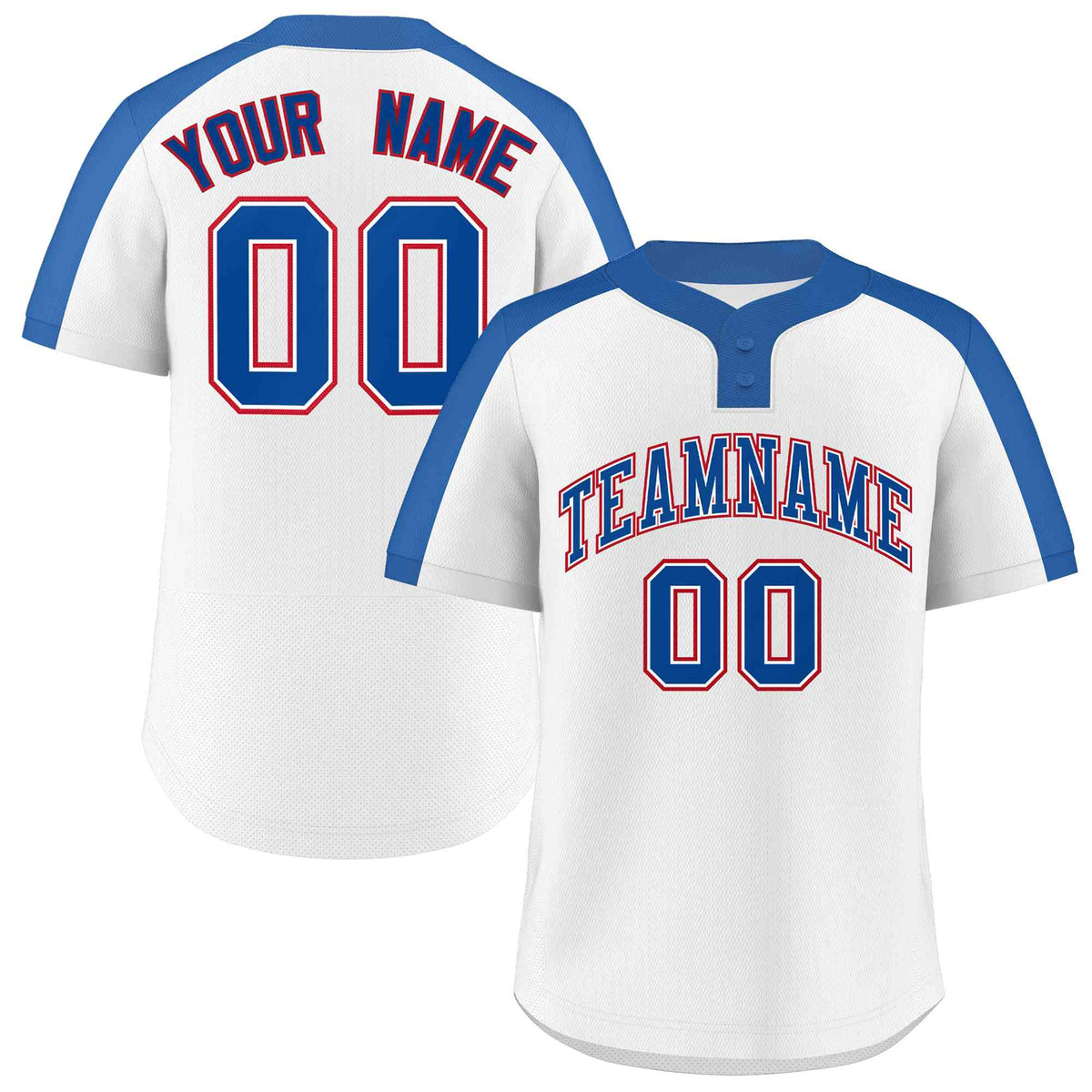 Custom White Royal-White Classic Style Authentic Two-Button Softball Jersey