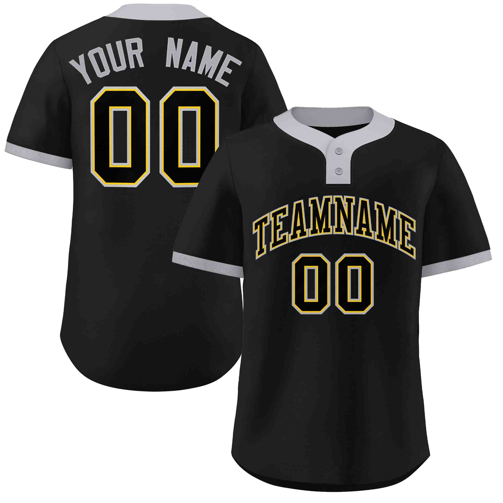 Custom Black Black-Gray Classic Style Authentic Two-Button Softball Jersey