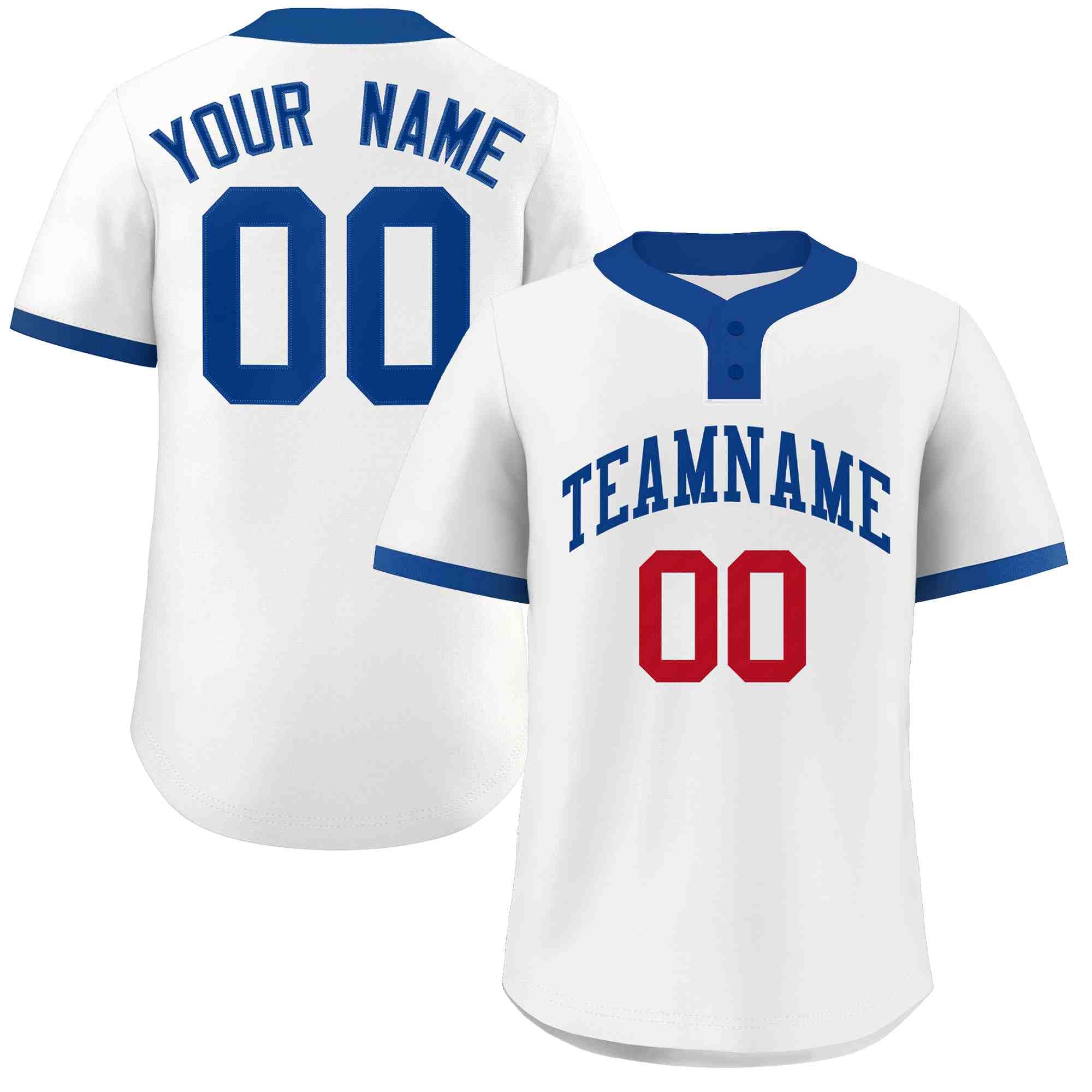 Maillot de baseball authentique à deux boutons, style classique, blanc, royal et rouge, personnalisé