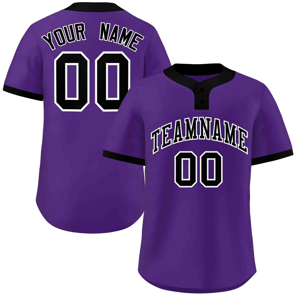 Custom Purple Black-White Classic Style Authentic Two-Button Softball Jersey