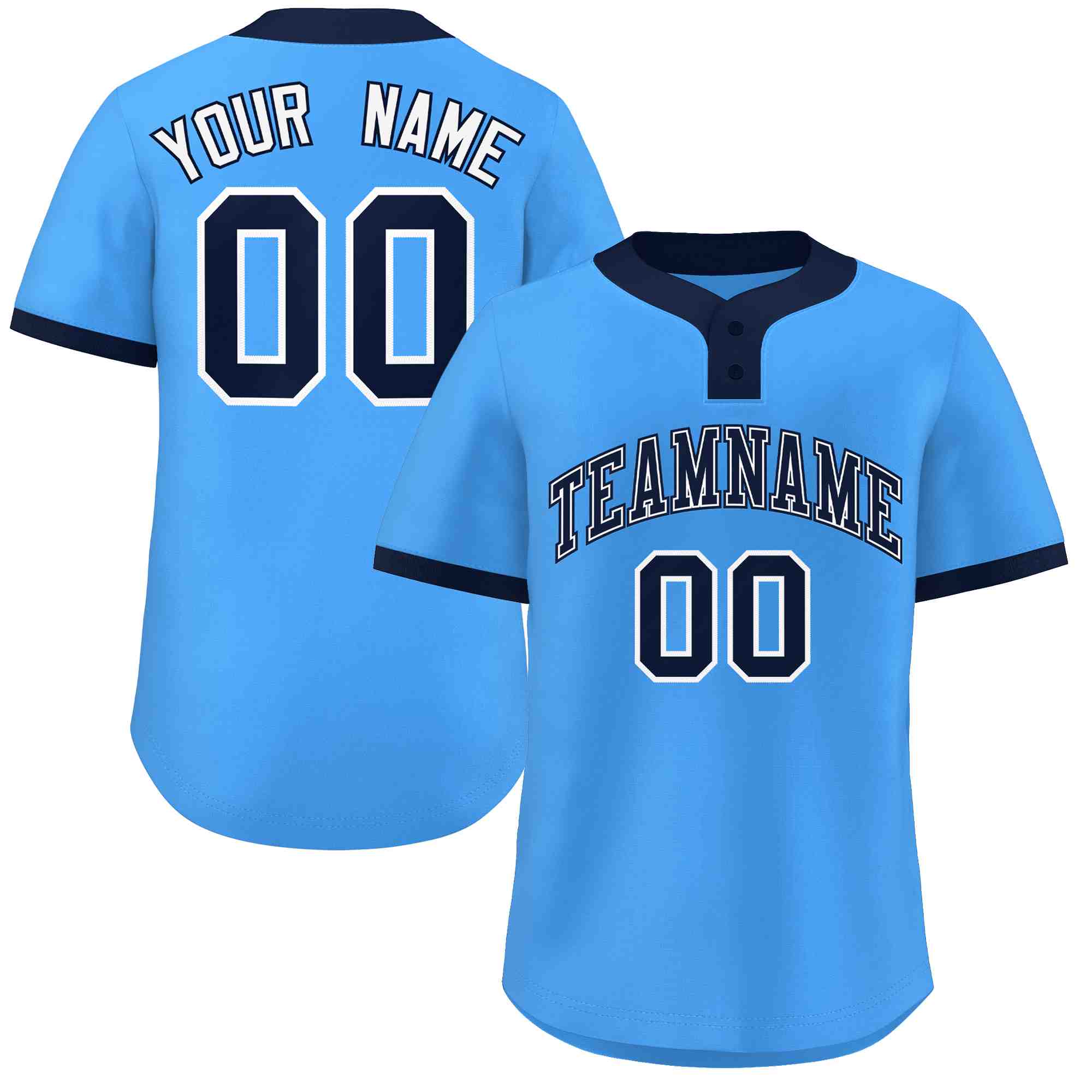 Custom Powder Blue Navy-White Classic Style Authentic Two-Button Softball Jersey