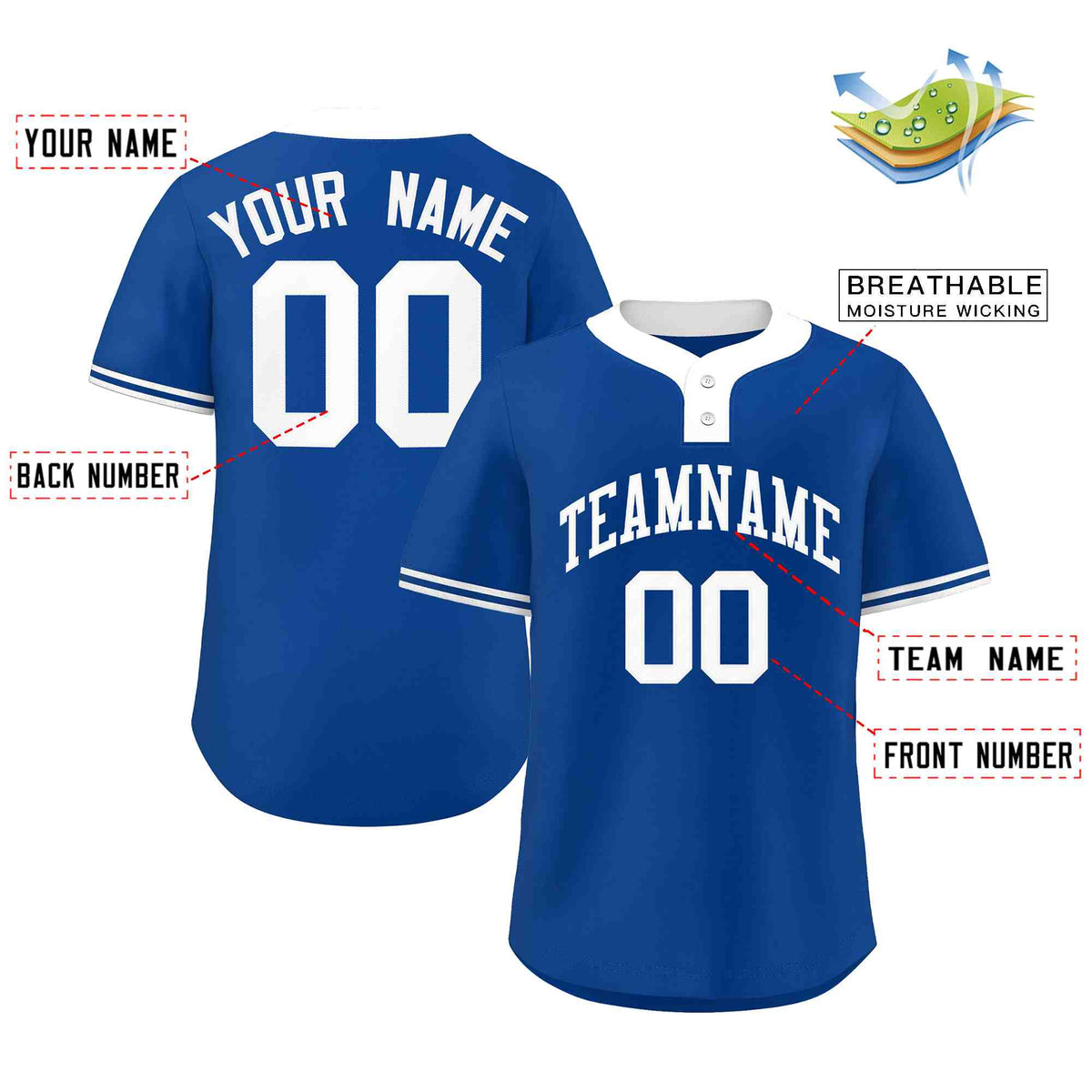 Custom Royal White Classic Style Authentic Two-Button Softball Jersey