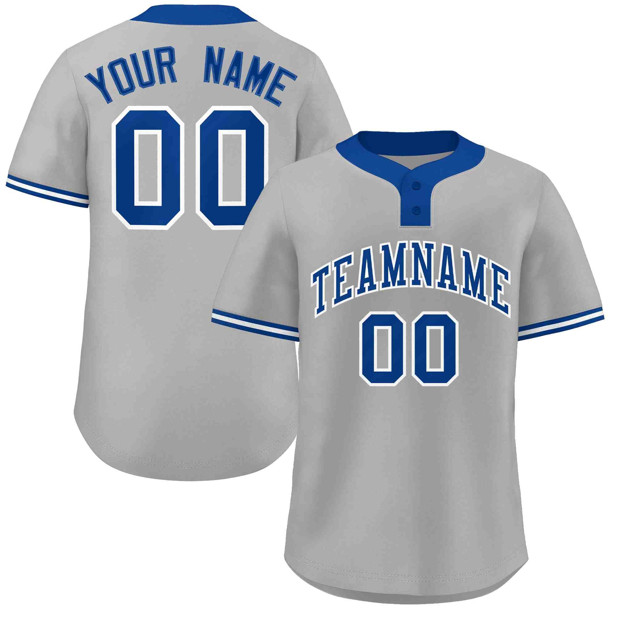 Custom Gray Royal-White Classic Style Authentic Two-Button Softball Jersey
