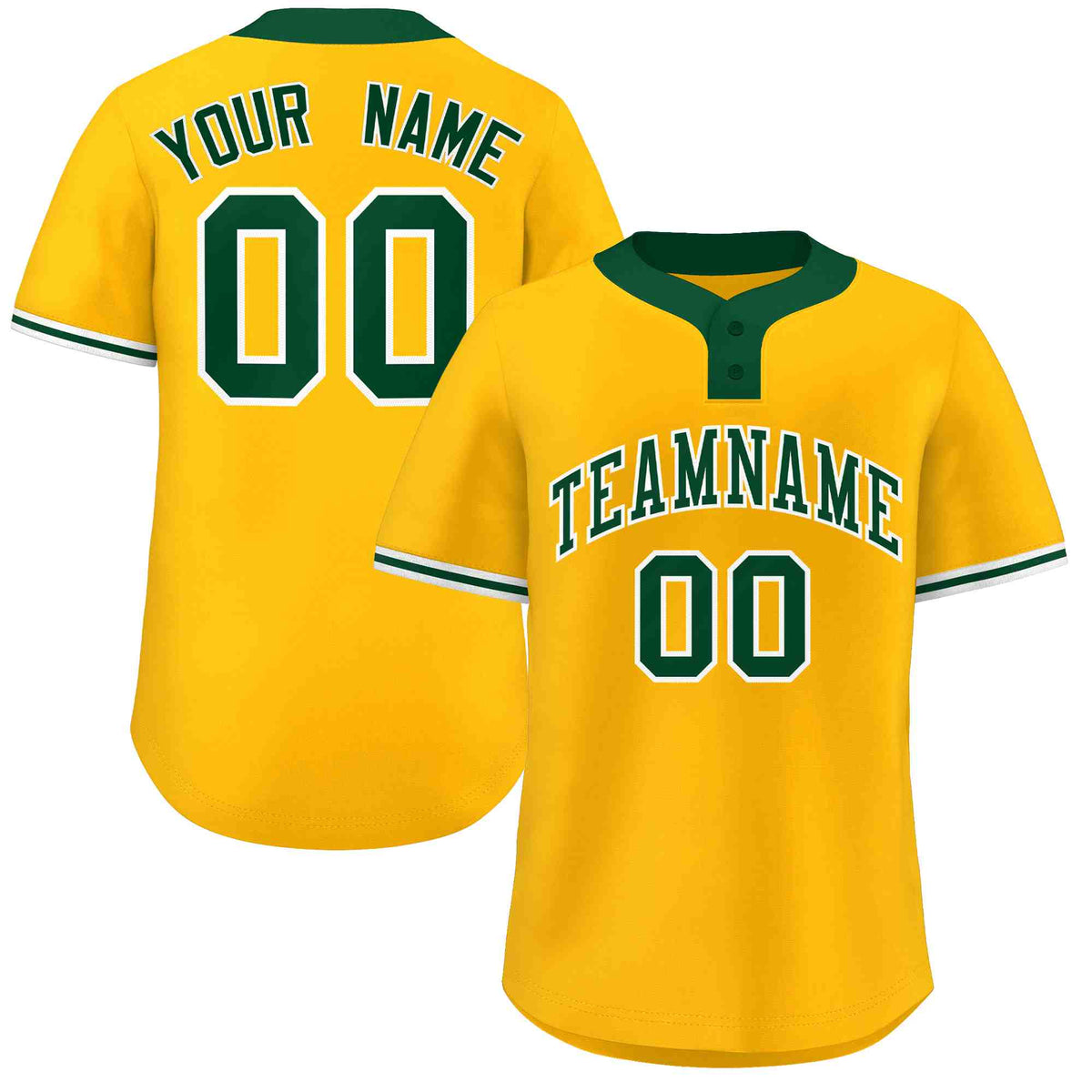 Custom Gold Kelly Green-White Classic Style Authentic Two-Button Softball Jersey