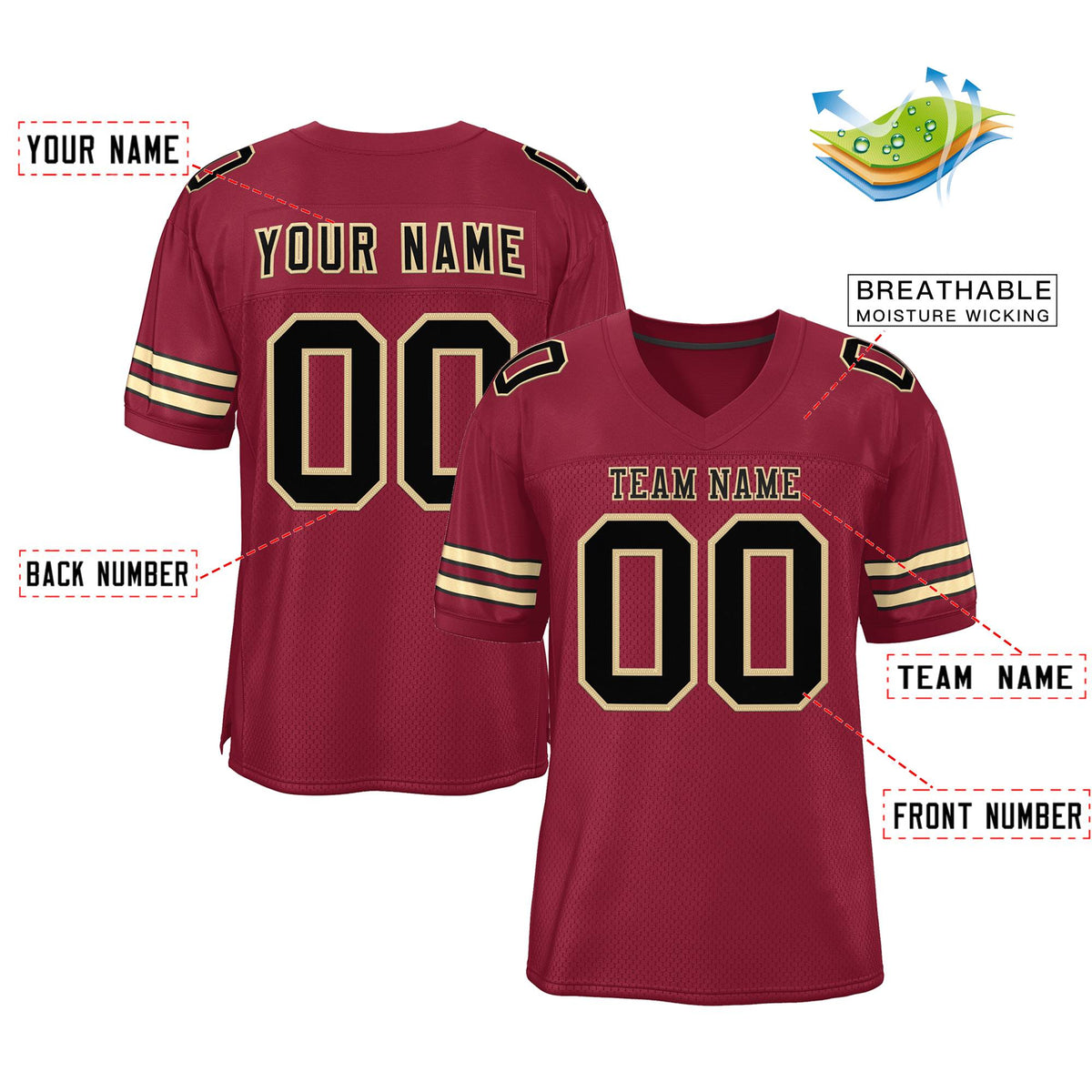 Custom Cardinal Black Old-Gold Classic Style Mesh Authentic American Football Jersey| KXKSHOP