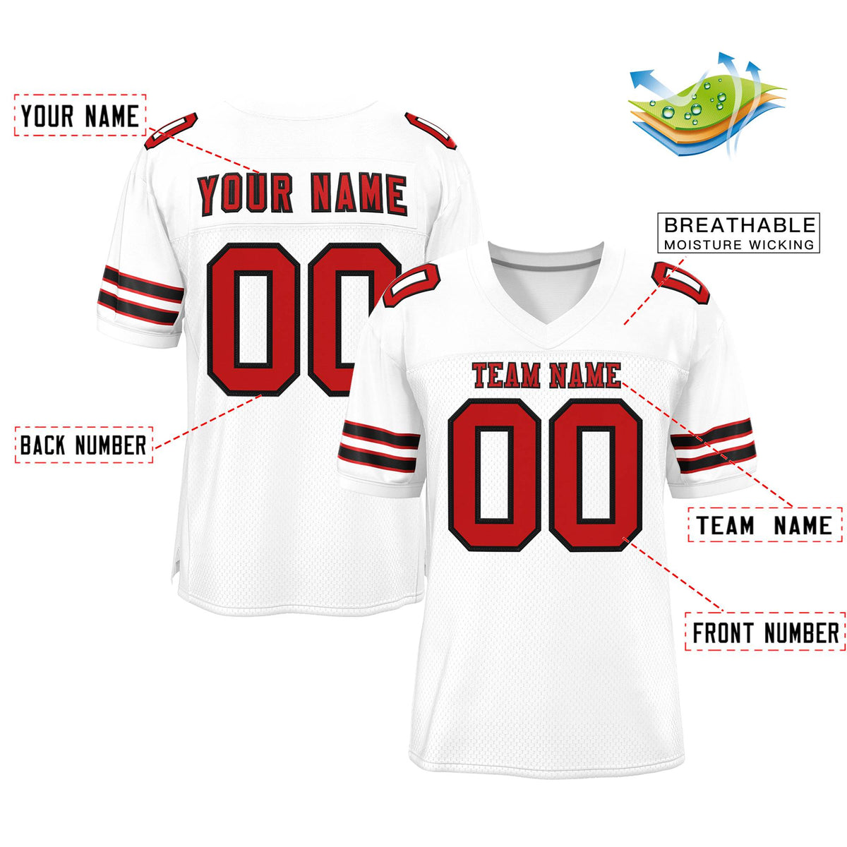 Custom White Red-Black Classic Style Mesh Authentic American Football Jersey| KXKSHOP