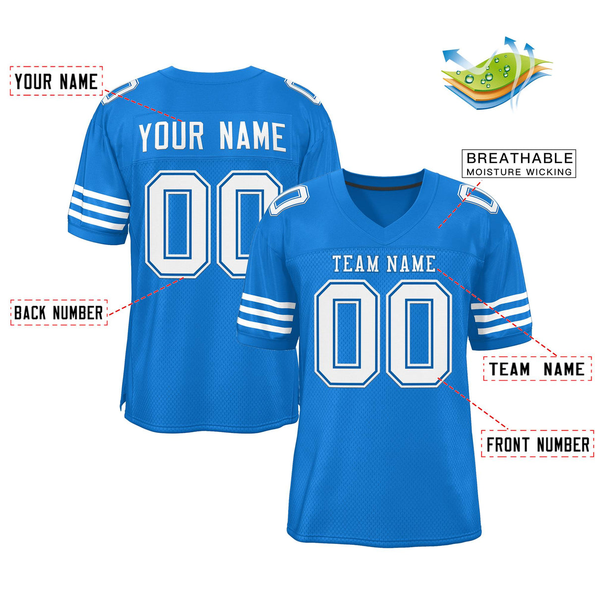 Custom Powder Blue White Classic Style Mesh Authentic American Football Jersey| KXKSHOP