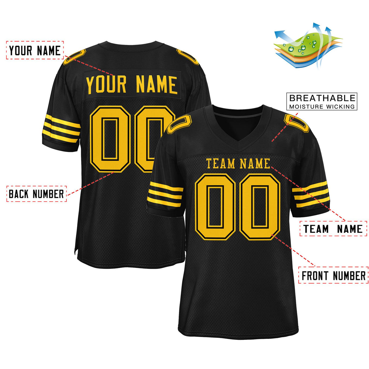 Custom Black Gold Classic Style Mesh Authentic American Football Jersey| KXKSHOP