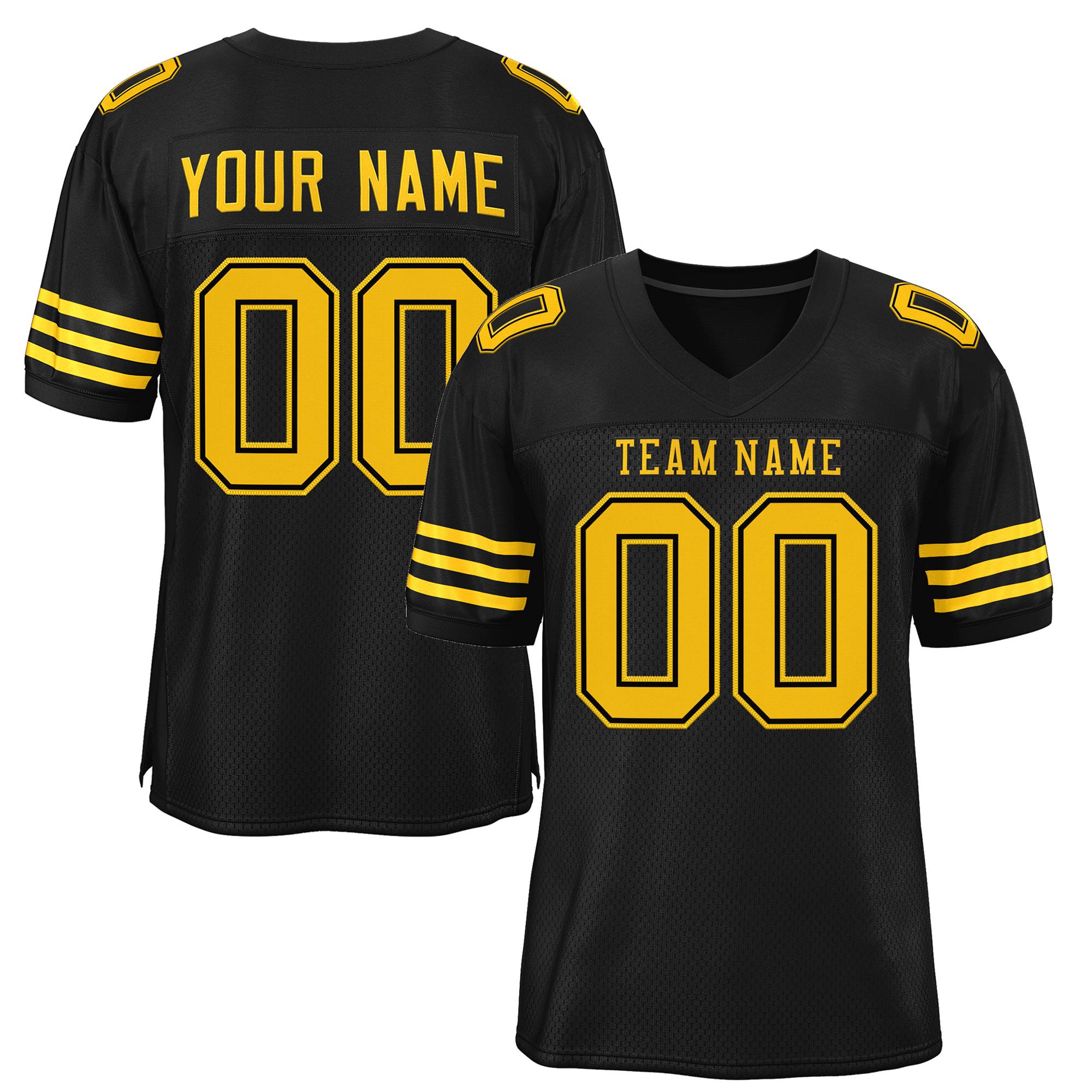 Custom Black Gold Classic Style Mesh Authentic American Football Jersey| KXKSHOP