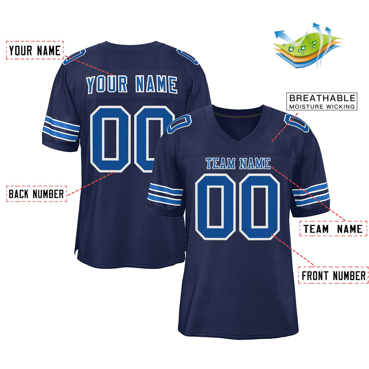 Custom Navy Royal-White Classic Style Mesh Authentic American Football Jersey| KXKSHOP